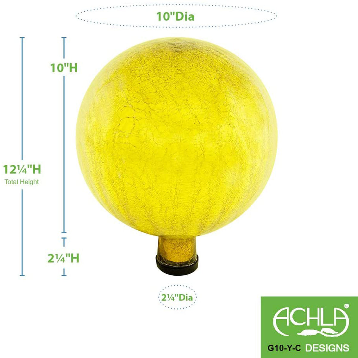 Achla Designs 10 Inch Gazing Glass Globe Sphere Garden Ornament, Lemon Drop