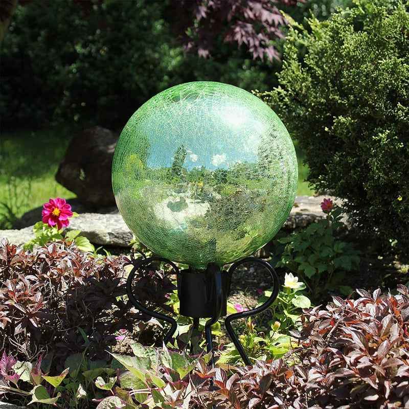 Achla Designs 12 Inch Glass Crackly Globe Sphere Garden Ornament, Light Green