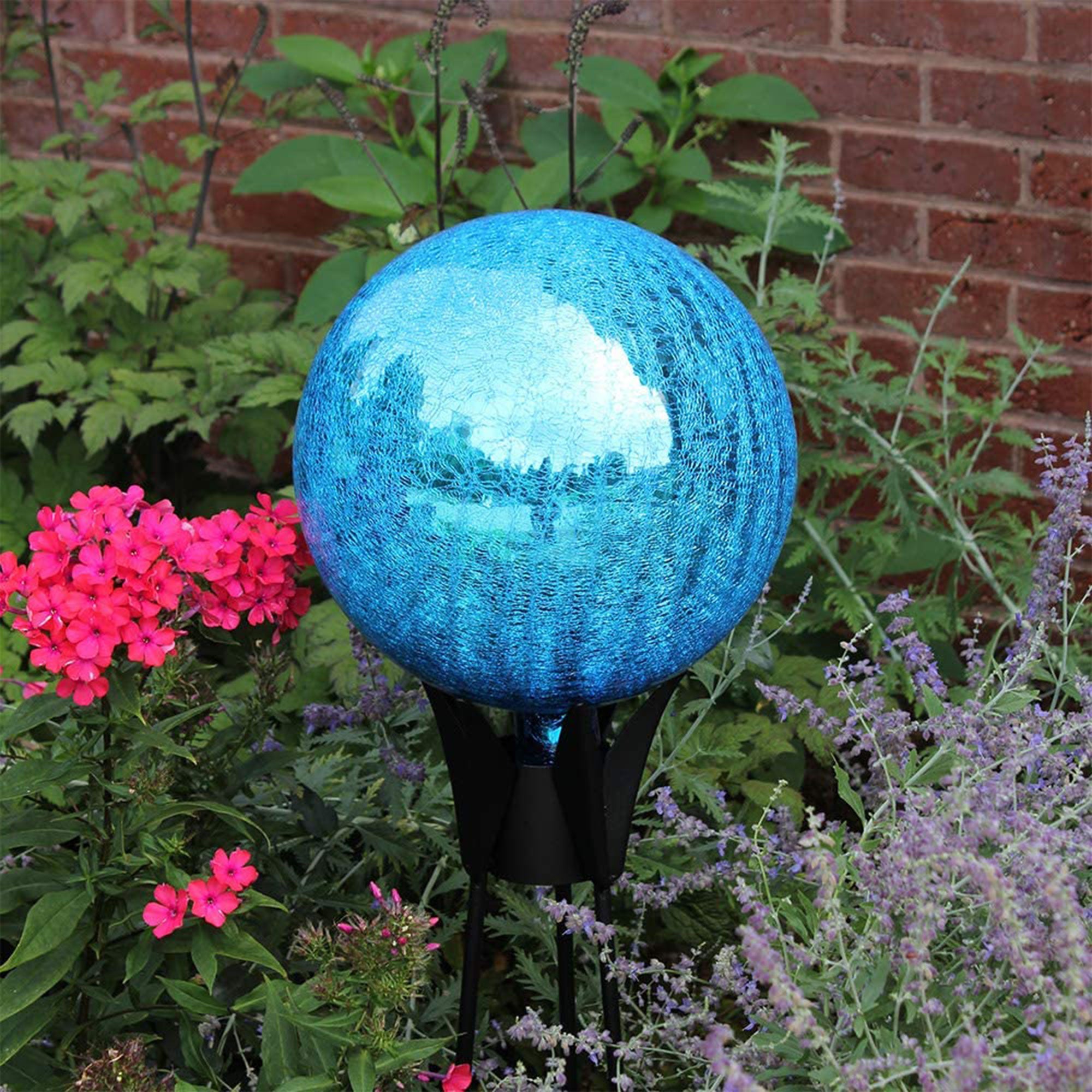 Achla Designs 12 Inch Gazing Glass Crackly Globe Sphere Garden Ornament, Teal