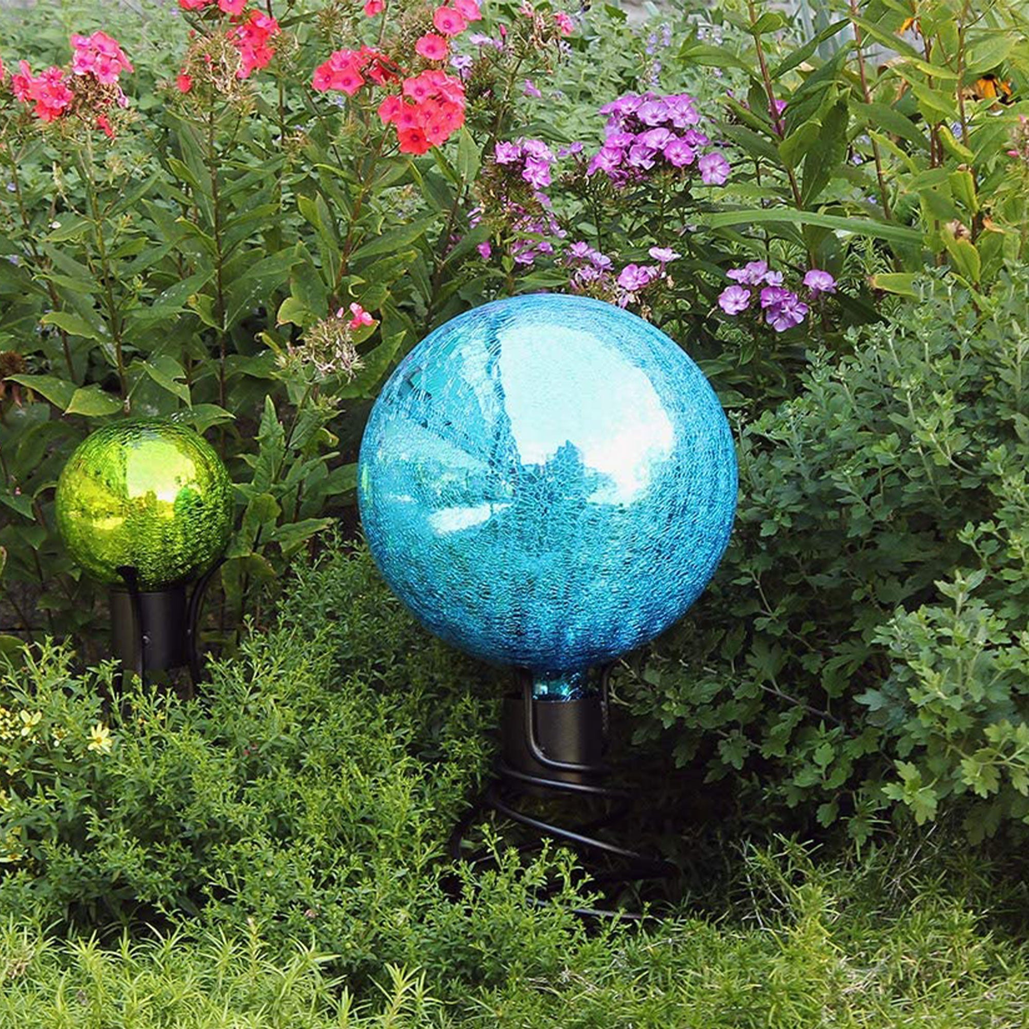 Achla Designs 12 Inch Gazing Glass Crackly Globe Sphere Garden Ornament, Teal