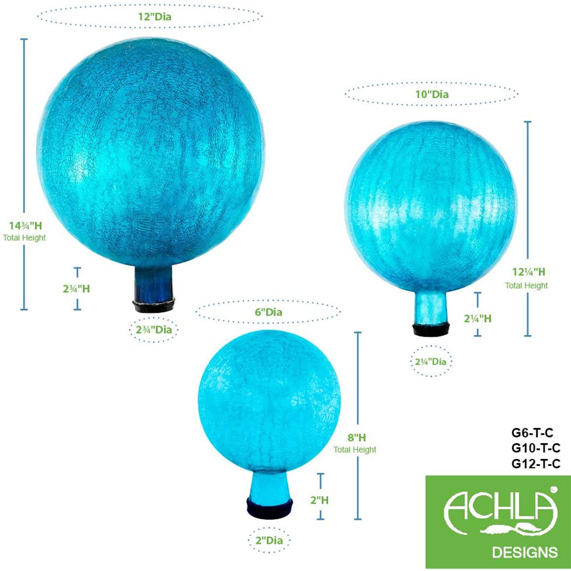 Achla Designs 12 Inch Gazing Glass Crackly Globe Sphere Garden Ornament, Teal