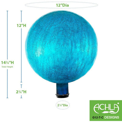 Achla Designs 12 Inch Gazing Glass Crackly Globe Sphere Garden Ornament, Teal