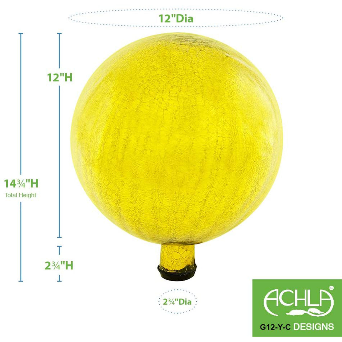 Achla Designs 12 Inch Glass Crackly Globe Sphere Garden Ornament, Lemon Drop