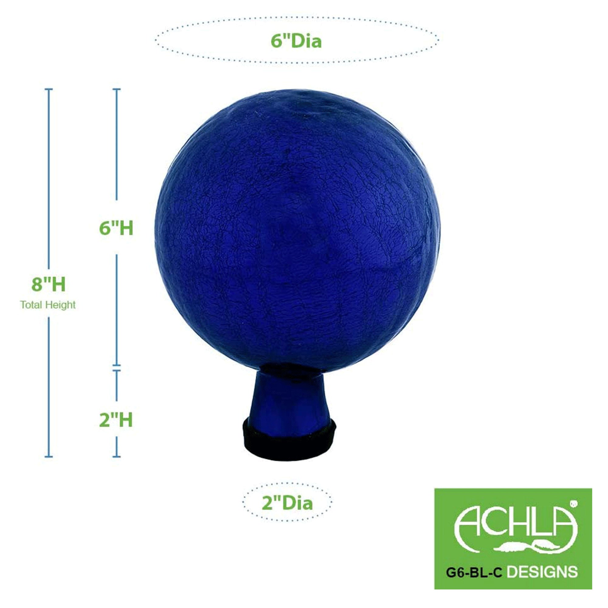 Achla Designs 6 Inch Gazing Glass Crackle Globe Sphere Garden Ornament, Blue