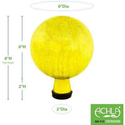 Achla Designs 6 Inch Gazing Glass Crackle Globe Sphere Garden Ornament, Lemon