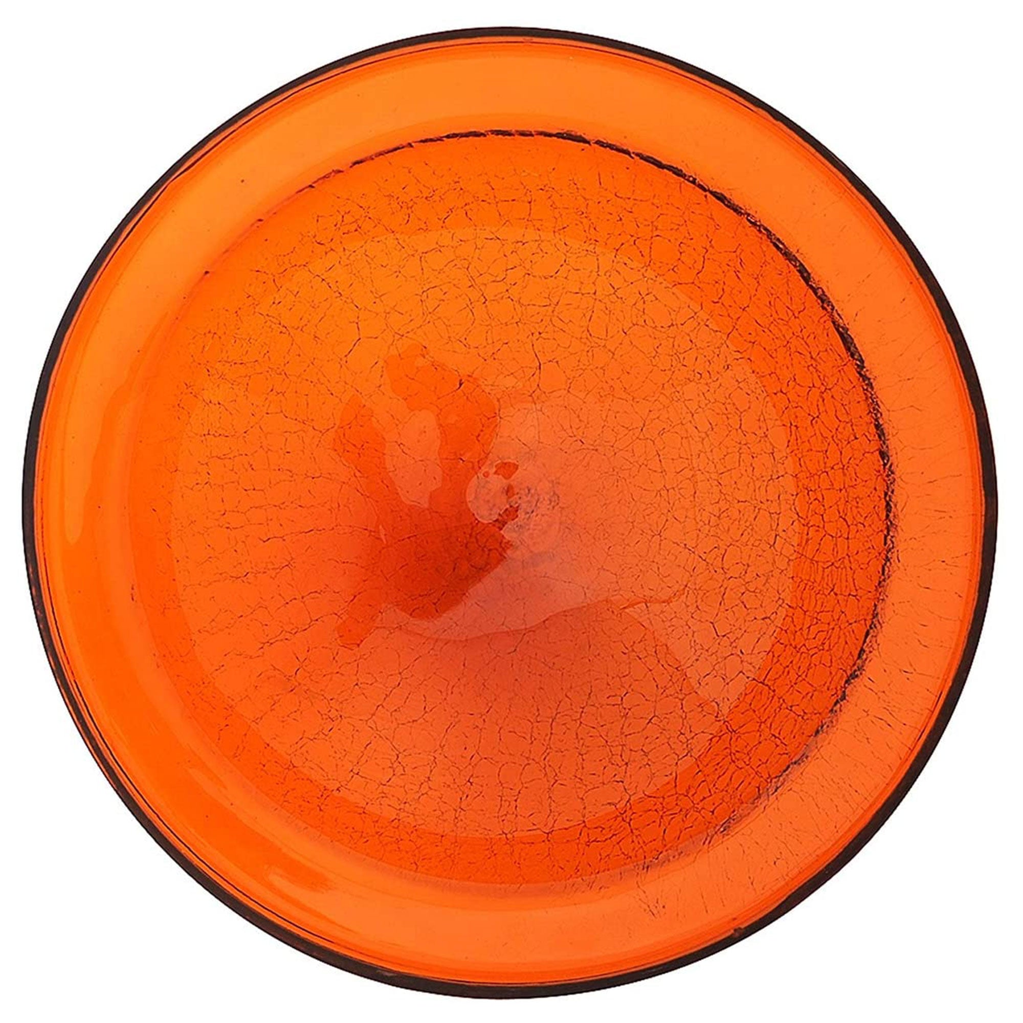 Achla Designs 12 Inch Hand Blown Crackled Glass Birdbath with Stake, Mandarin