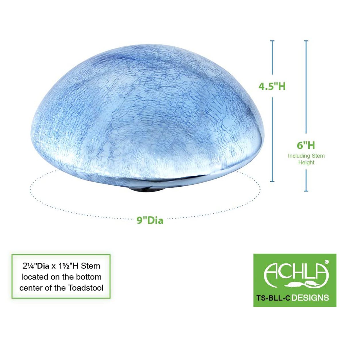 Achla Designs Crackle Glass Garden Toadstool Gazing Ball, 9 Inch, Blue Lapis
