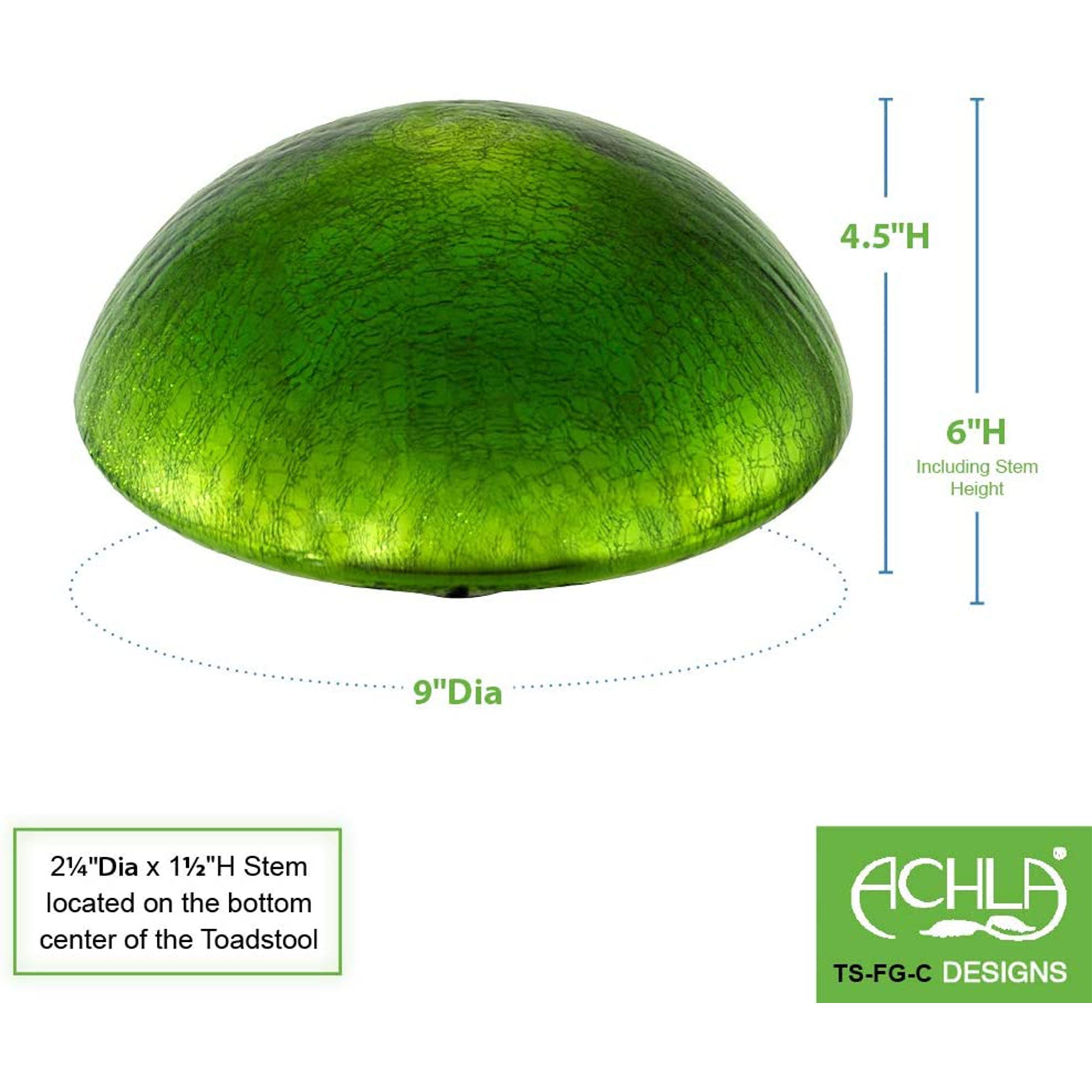 Achla Designs Crackle Glass Garden Toadstool Gazing Ball, 9 Inch, Fern Green - VMInnovations