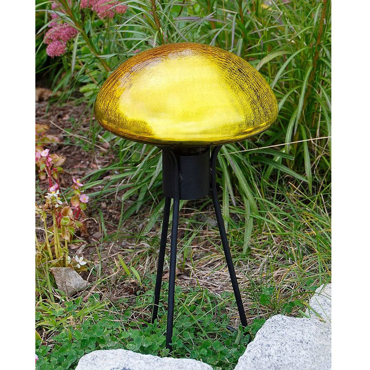 Achla Designs Crackle Glass Garden Toadstool Outdoor Gazing Ball, 9 Inch, Yellow