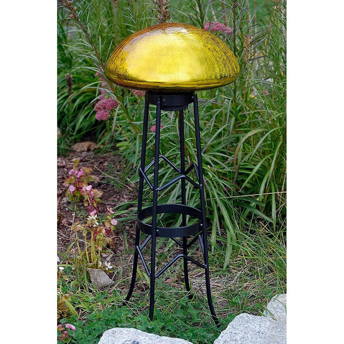 Achla Designs Crackle Glass Garden Toadstool Outdoor Gazing Ball, 9 Inch, Yellow