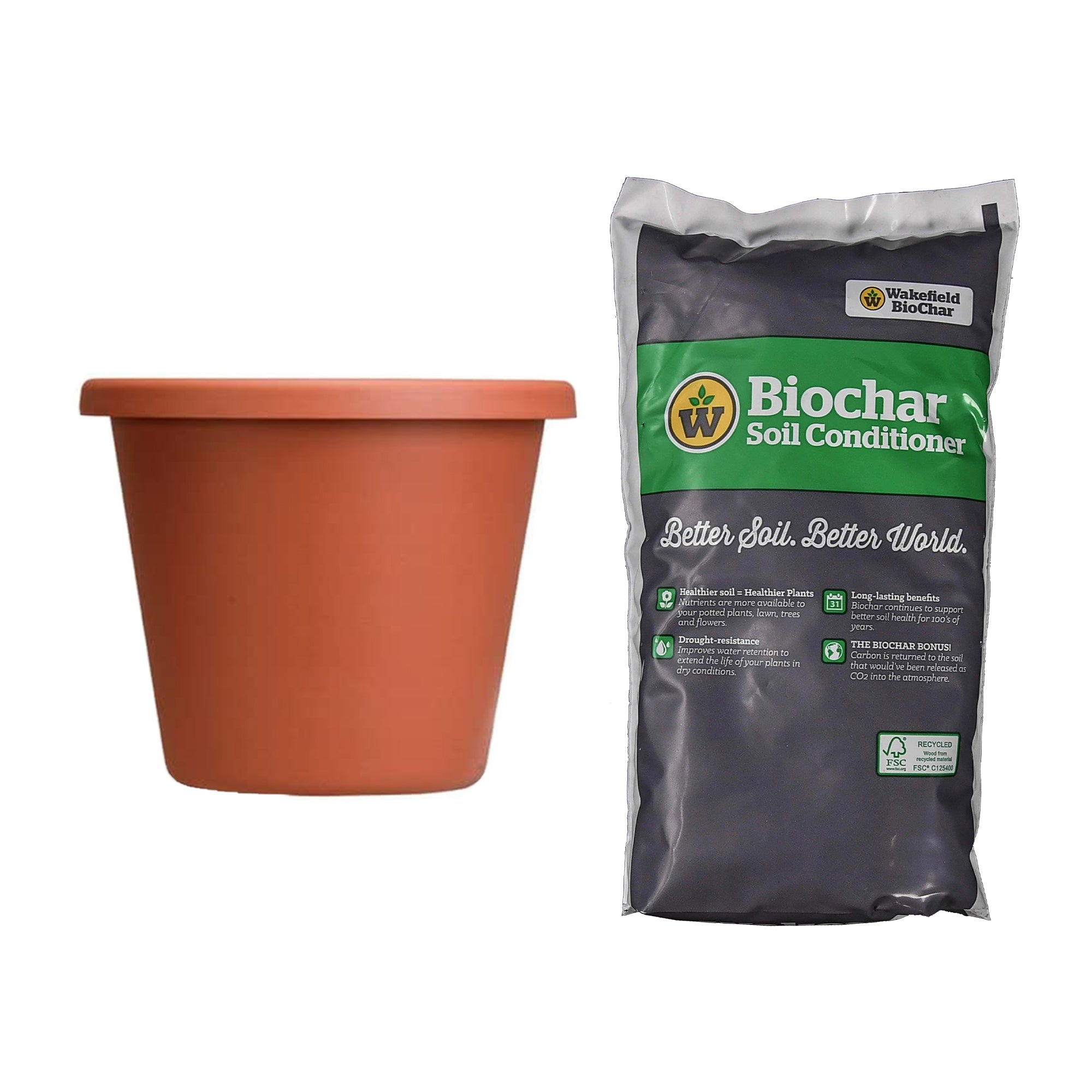 HC Companies 20in Classic Planter, Terra Cotta & Wakefield 1gal Soil Conditioner - VMInnovations