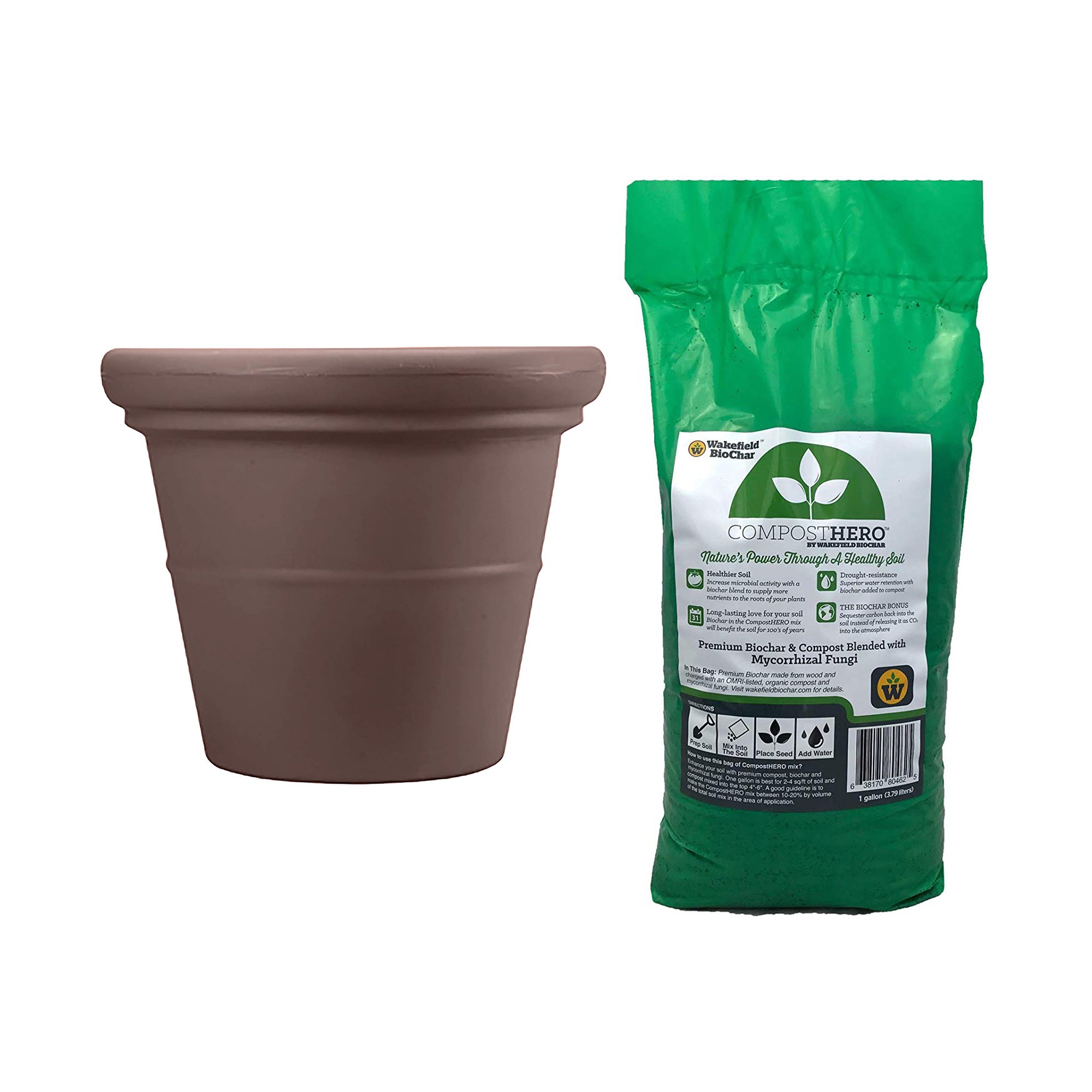 HC Companies 17in Terrazzo Planter Pot, Chocolate & Wakefield HERO 1gal Compost - VMInnovations