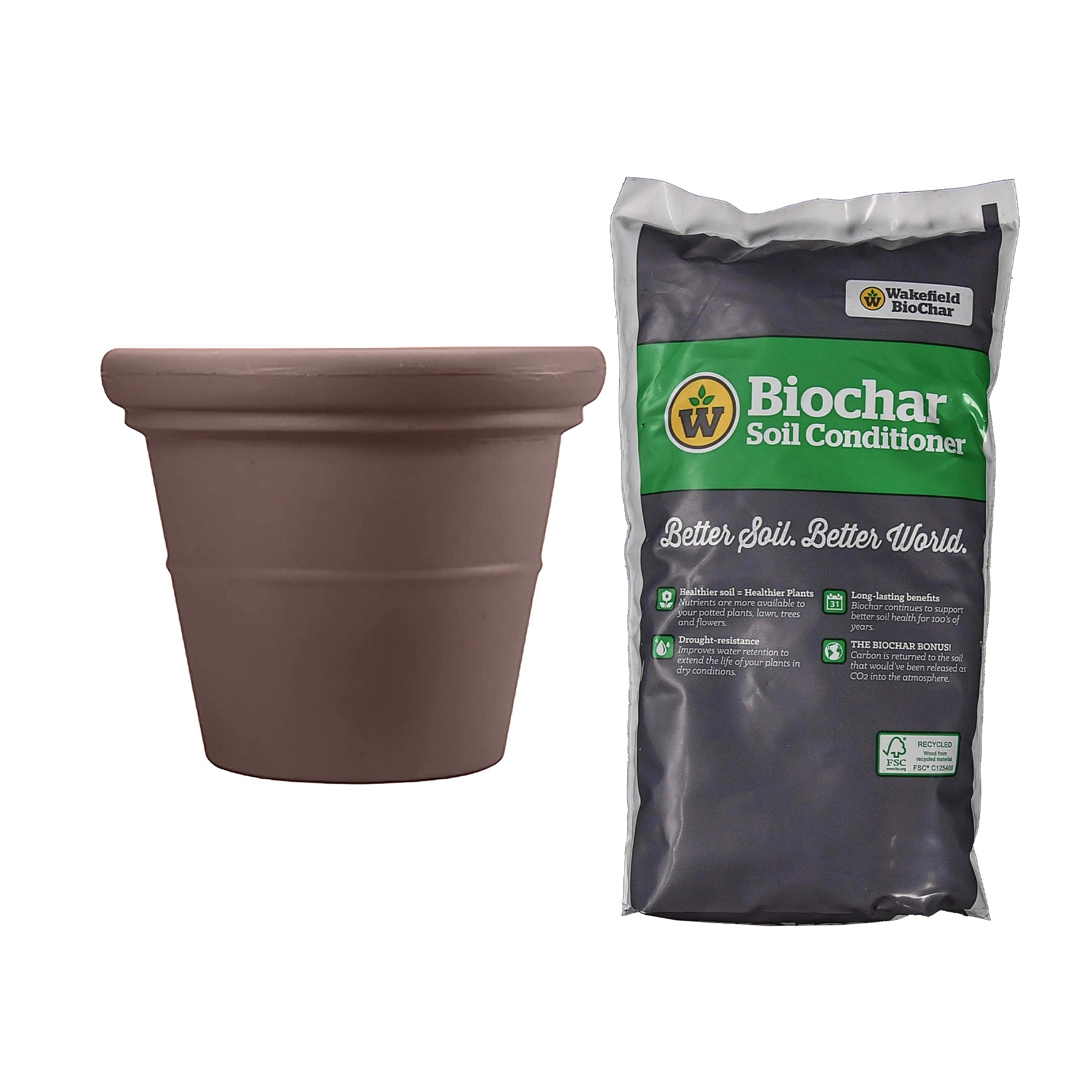 HC Companies 17in Terrazzo Planter, Chocolate & Wakefield 1lb Soil Conditioner - VMInnovations