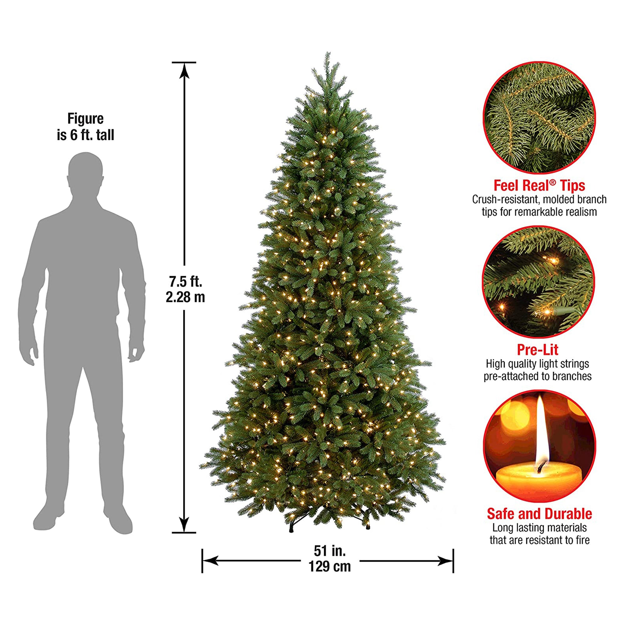 National Tree Company Jersey Frasier Fir 7.5' Clear White Prelit Christmas Tree