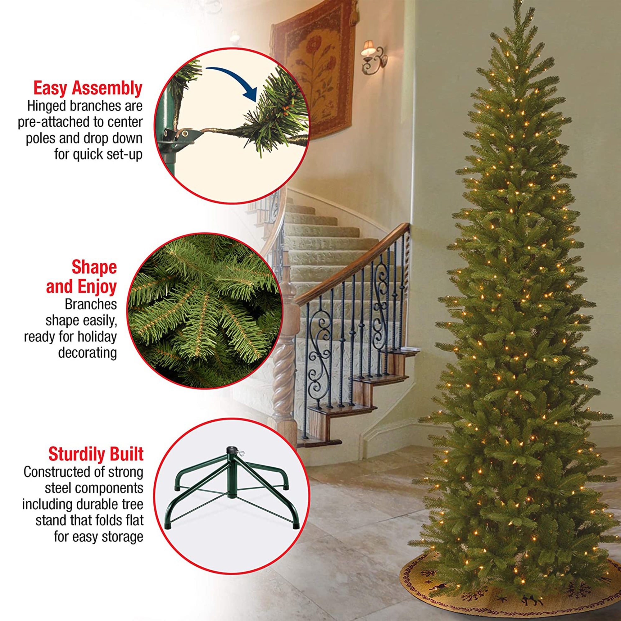 National Tree Company 9 Foot Fir Slim Christmas Tree w/ Stand and Lights (Used) - VMInnovations