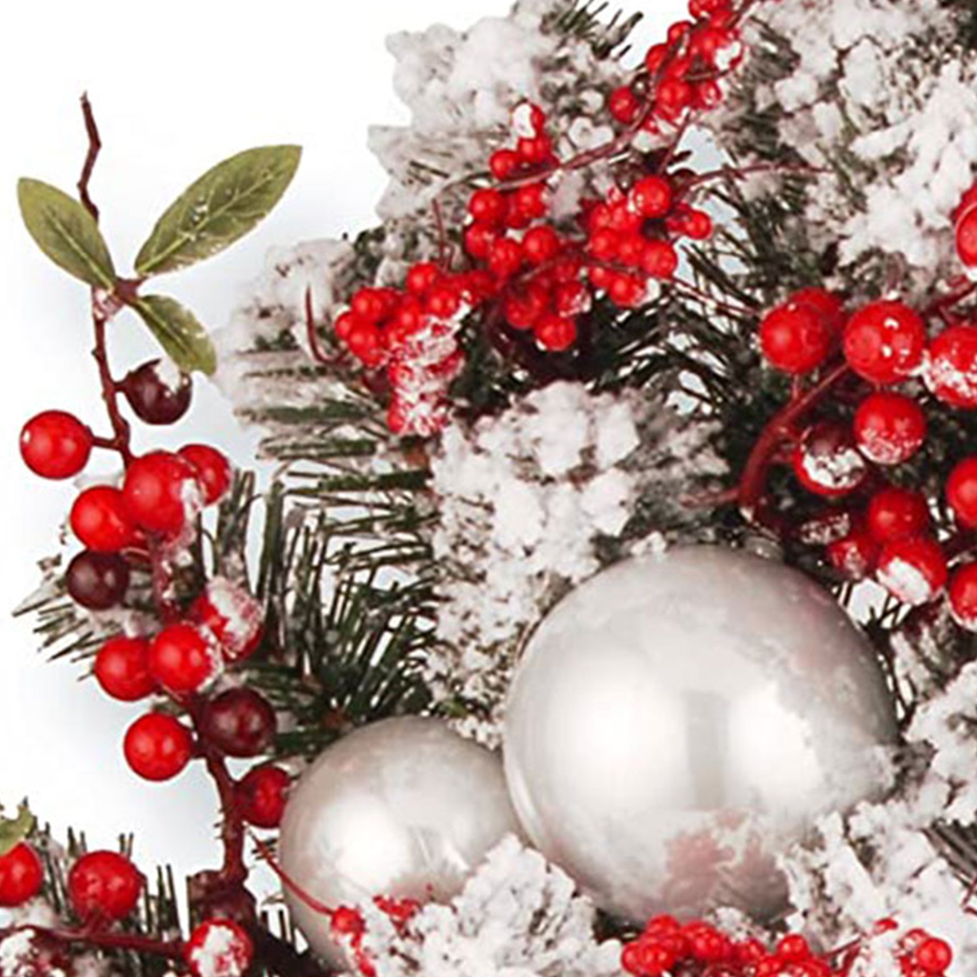 24 Inch Wreath with Frosted Branches, Ornaments, Berries (Open Box) - VMInnovations