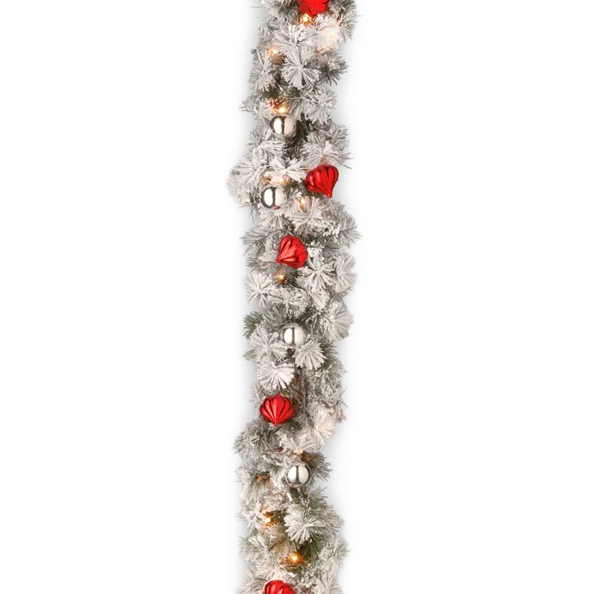National Tree Company Snowy Bristle Pine 9' Pre-Lit Garland, Lights, & Ornaments