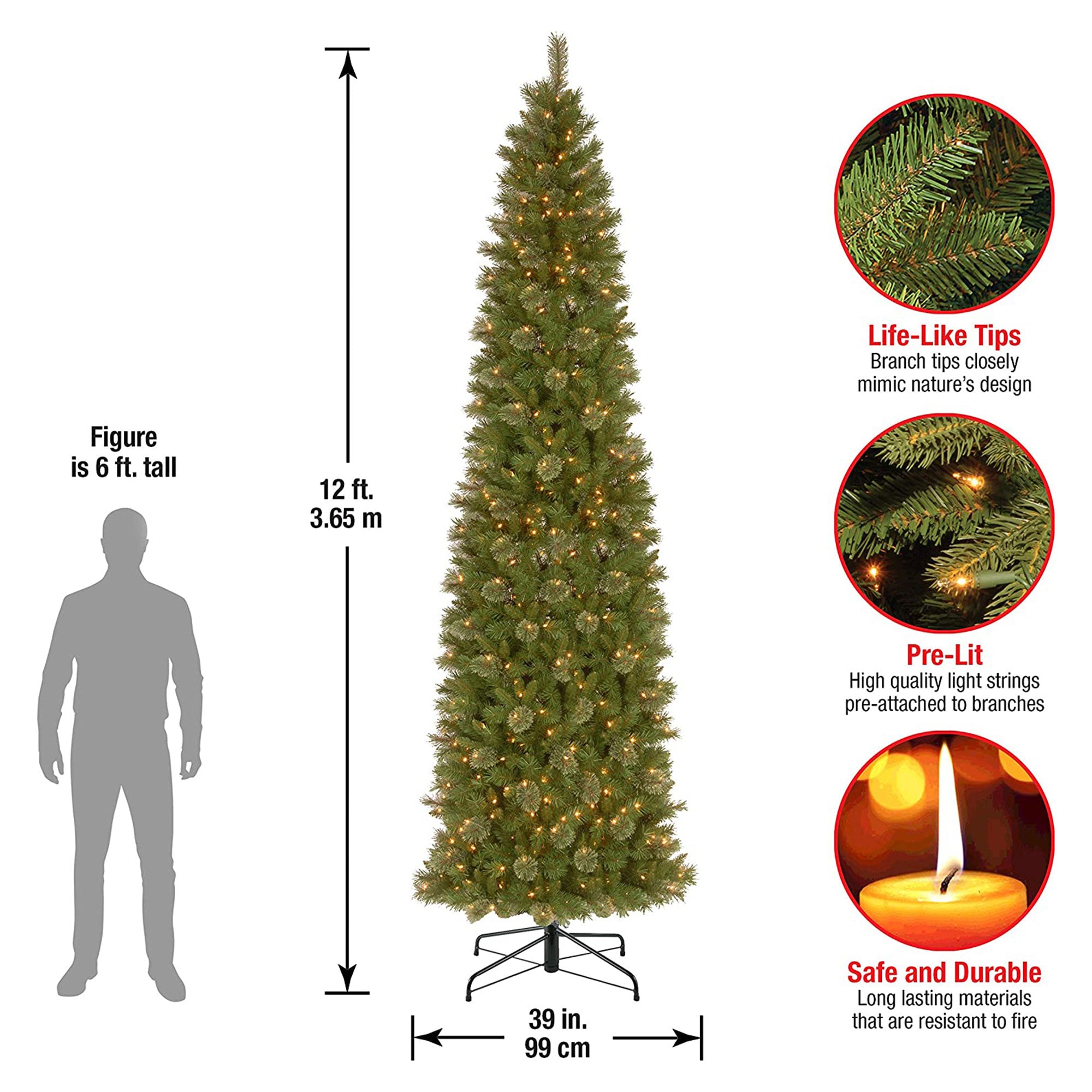 National Tree Company Tacoma Pine 12 Foot Prelit Slim Artificial Christmas Tree