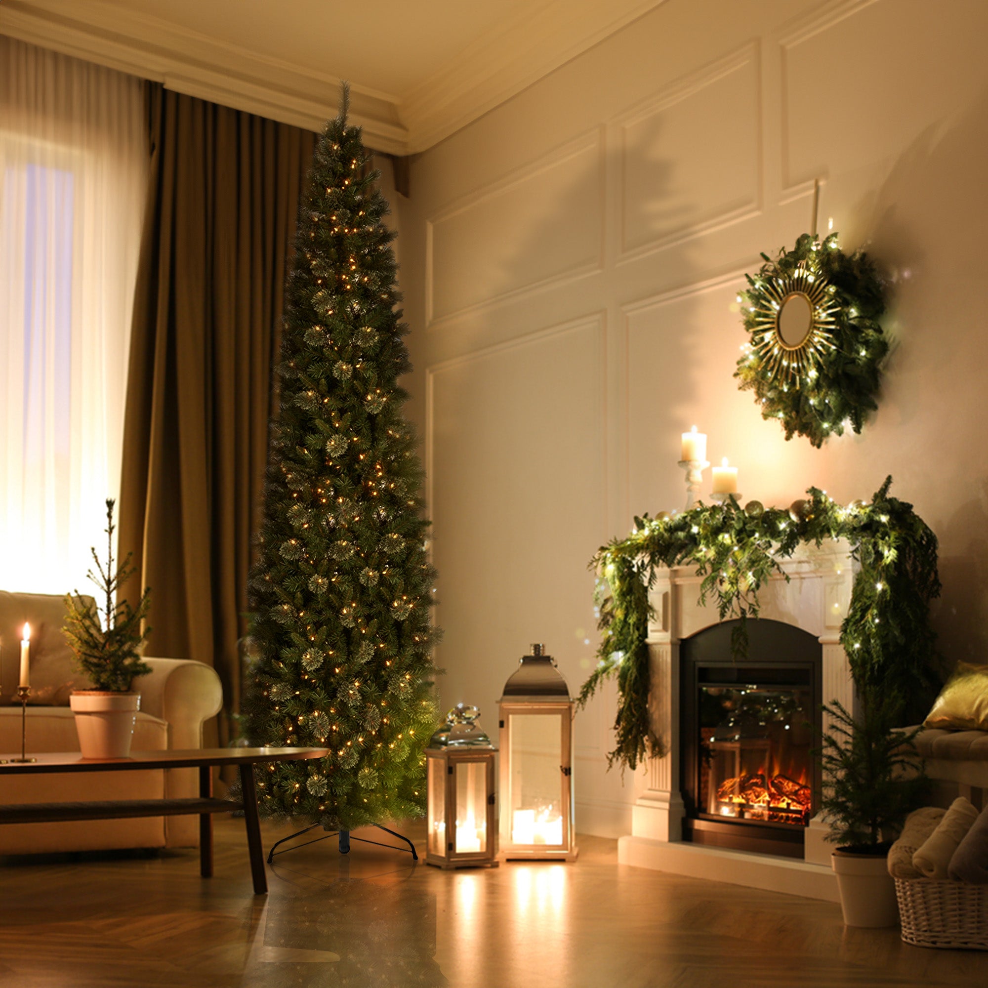 National Tree Company Tacoma Pine 12 Foot Prelit Slim Artificial Christmas Tree