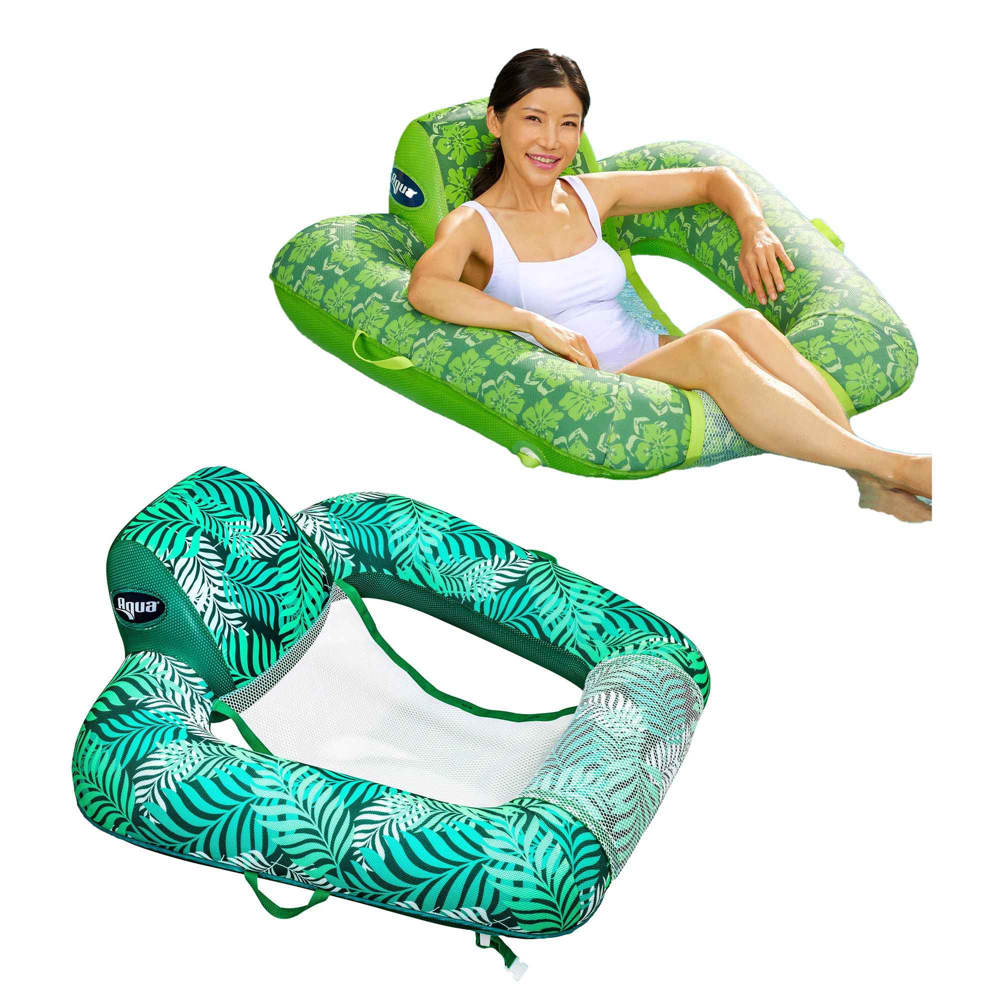 Aqua Leisure Zero Gravity Swimming Pool Lounge Chair Float, Green + Teal Fern - VMInnovations
