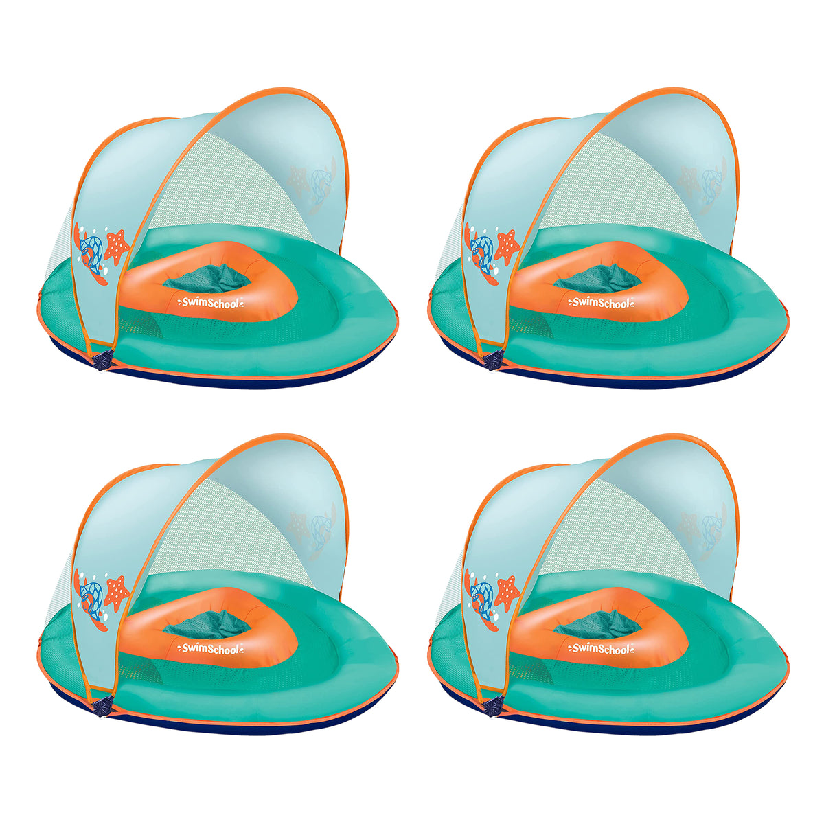 SwimSchool Baby Boat Float w/ Safety Seat & Sun Shade Canopy, Orange, 4 Pack