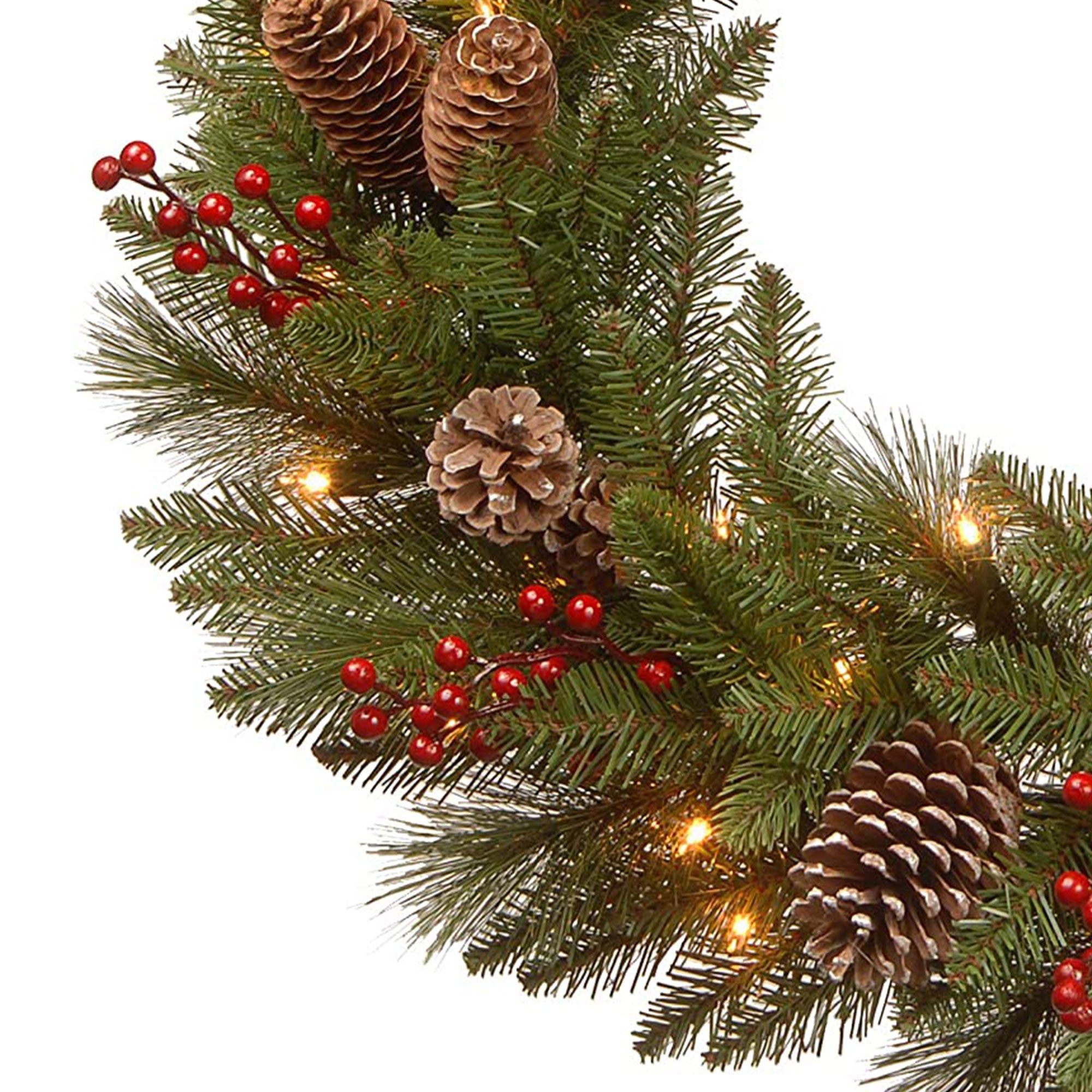 National Tree Company Bristle Berry Pine 24" Prelit Wreath, White LEDs(Open Box) - VMInnovations