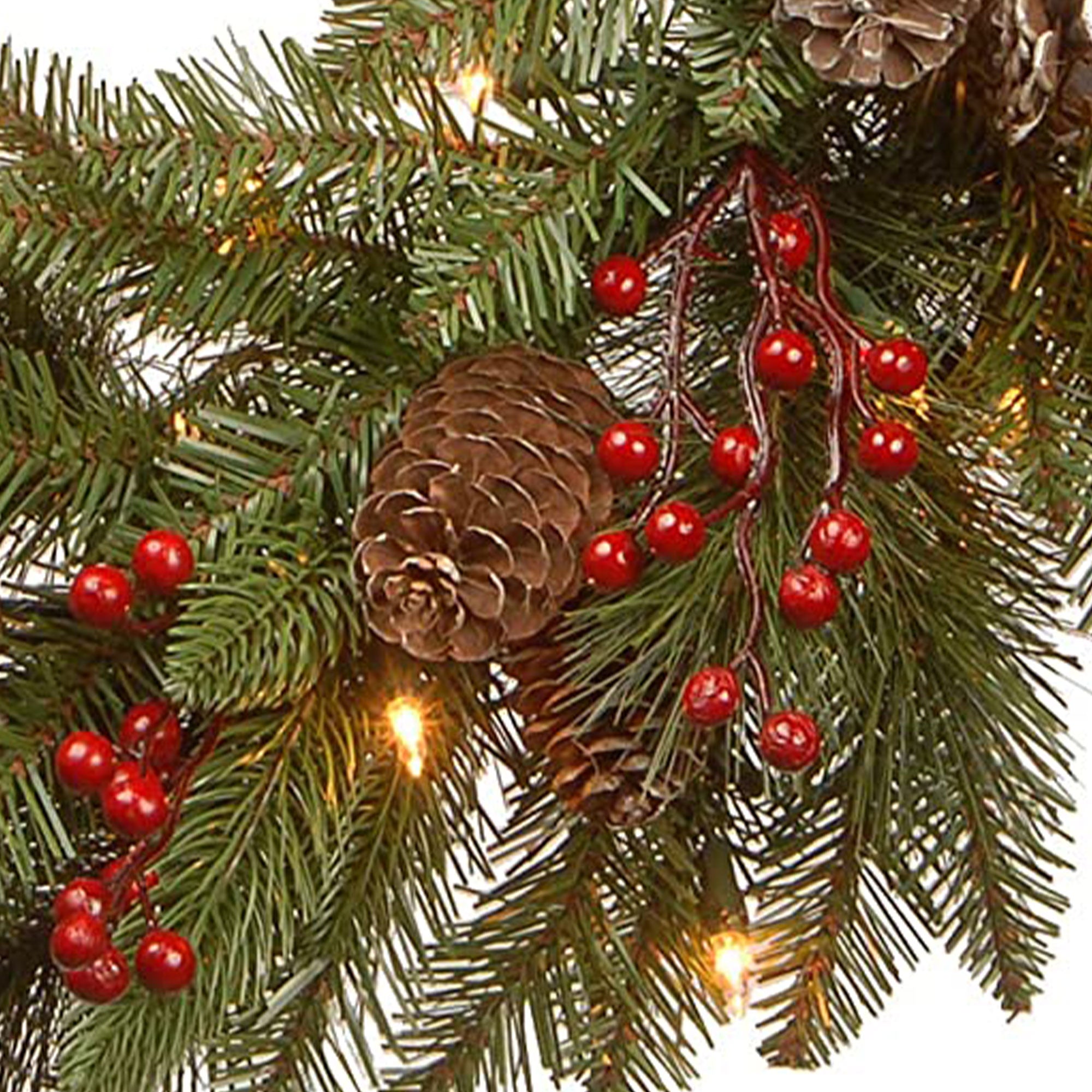 National Tree Company Bristle Berry Pine 24" Prelit Wreath, White LEDs(Open Box) - VMInnovations