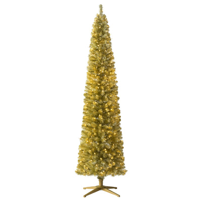Treetopia Struck Gold 7 Foot Prelit Pencil Christmas Tree with Stand (Open Box)