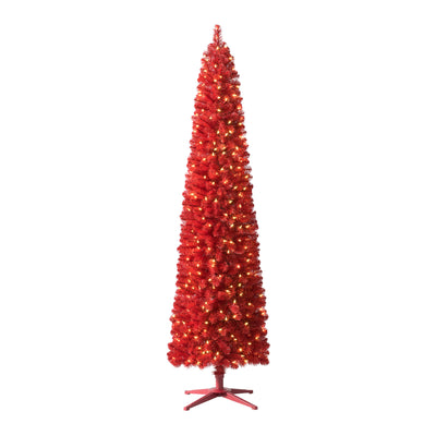 Treetopia Tango Red Lipstick 7' Artificial Prelit Pencil Christmas Tree w/ Stand