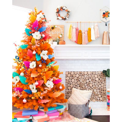 Treetopia 100% Orange 5ft Prelit LED Full Christmas Tree w/Stand(Used)