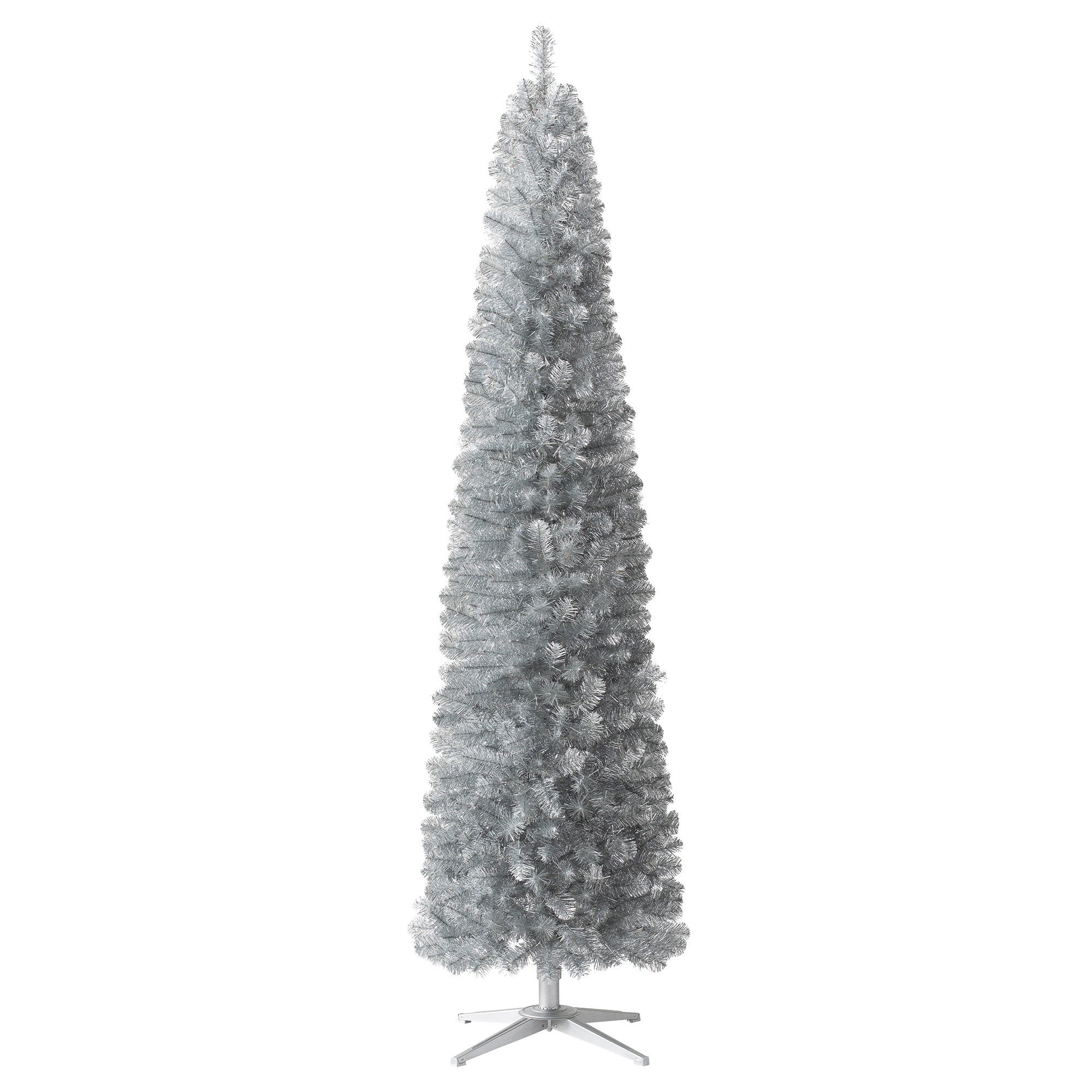 Treetopia Shimmering Silver 7 Ft Artificial Prelit Pencil Tinsel Christmas Tree