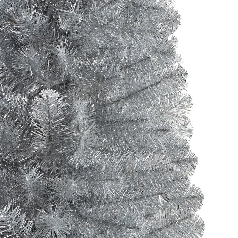 Treetopia Shimmering Silver 7 Ft Artificial Prelit Pencil Tinsel Christmas Tree