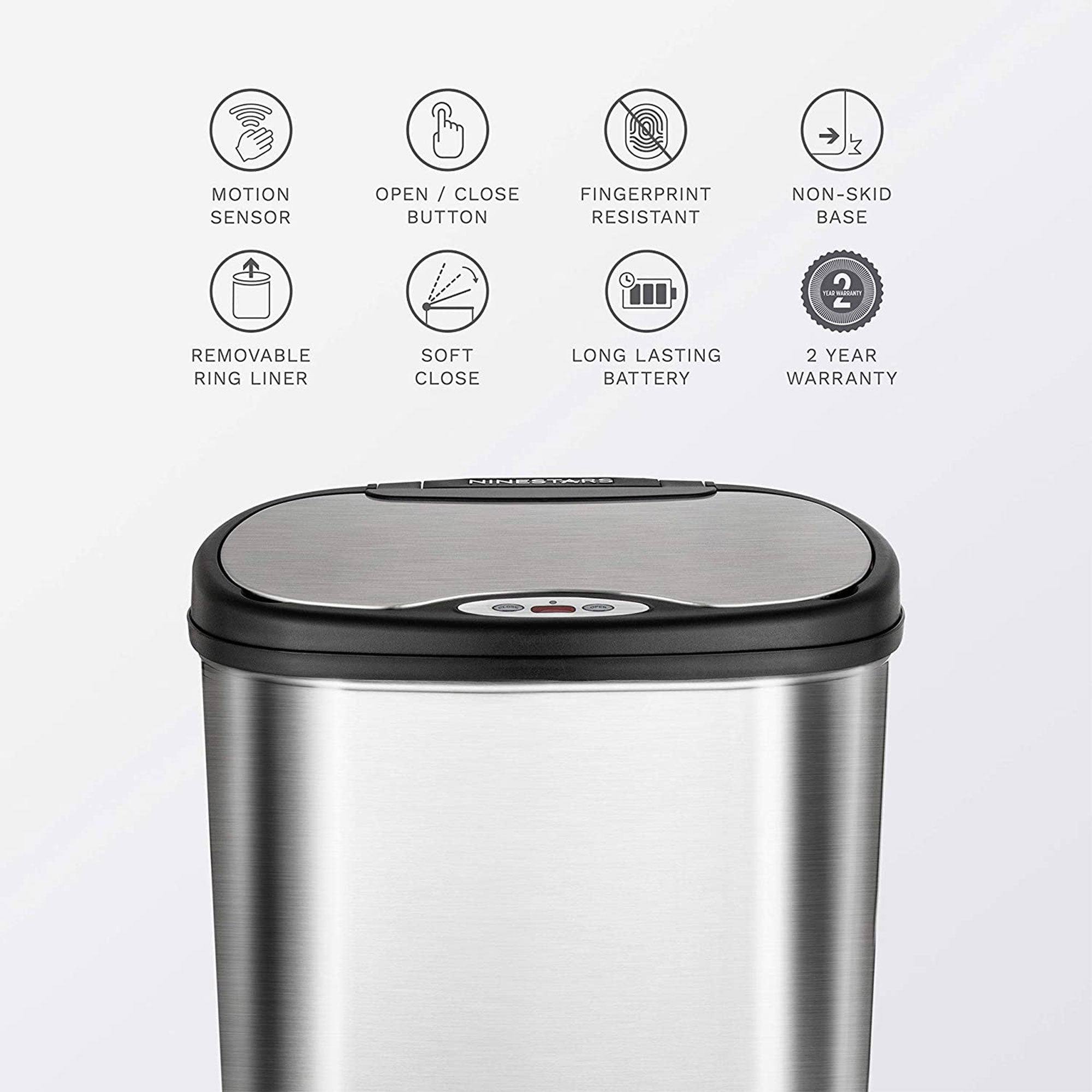 NINESTARS 13.2 Gallon & 3.2 Gallon Stainless Steel Motion Sensor Cans (Open Box) - VMInnovations