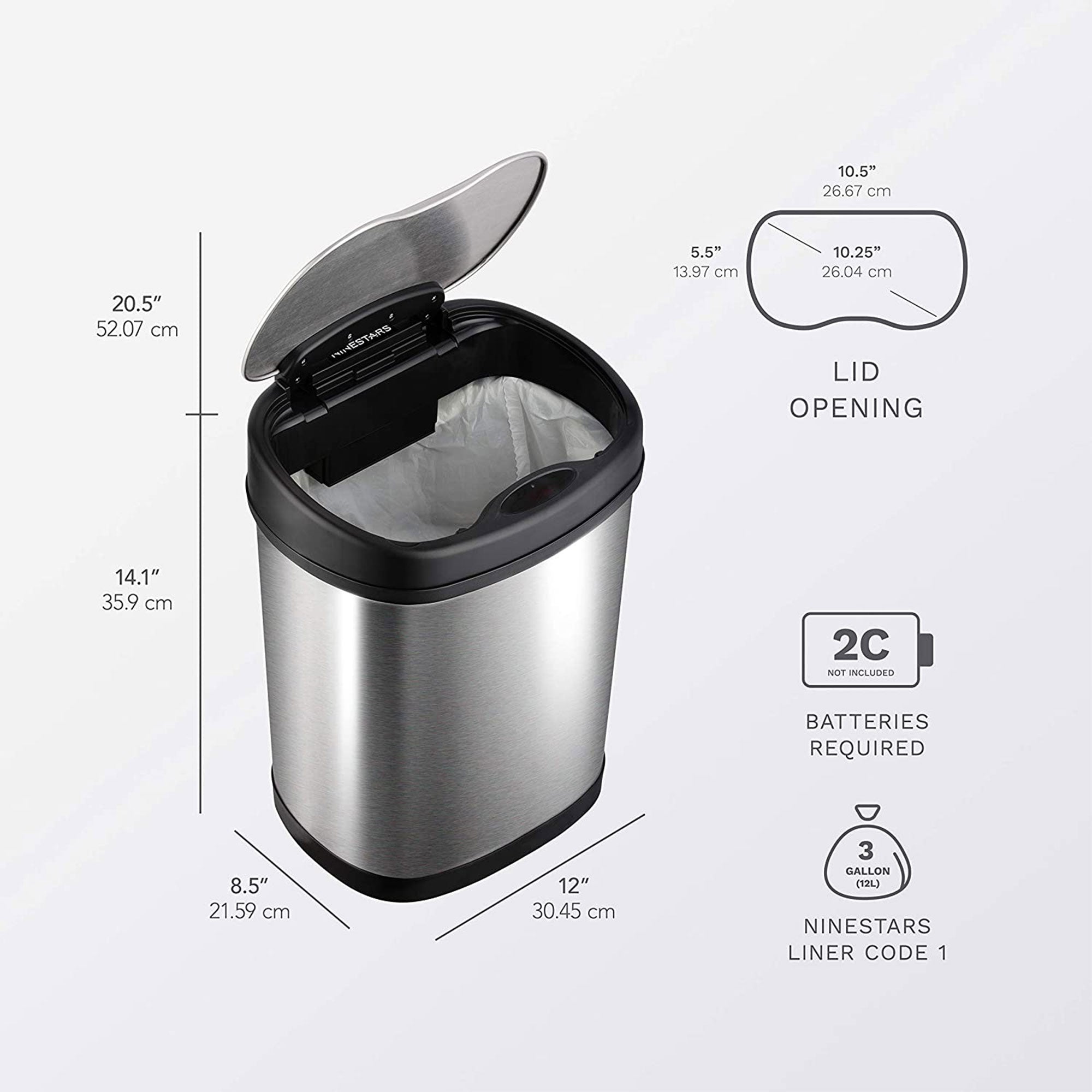 NINESTARS 13.2 Gallon & 3.2 Gallon Stainless Steel Motion Sensor Cans (Open Box) - VMInnovations