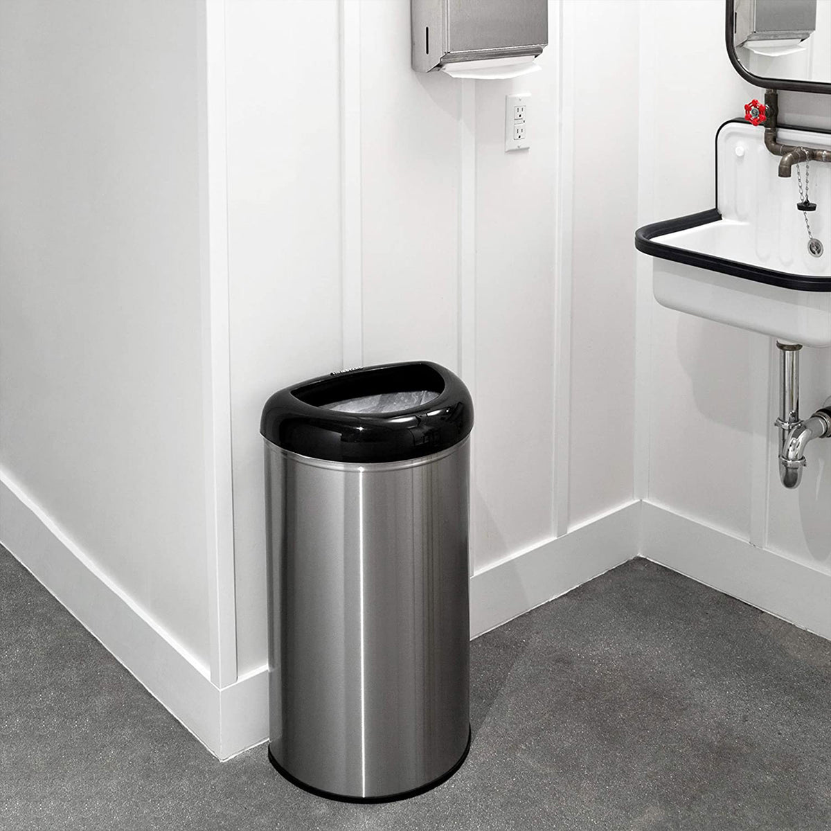 NINESTARS 13 Gal Stainless Steel Semi Round Open Top Trash Can, Silver (2 Pack)