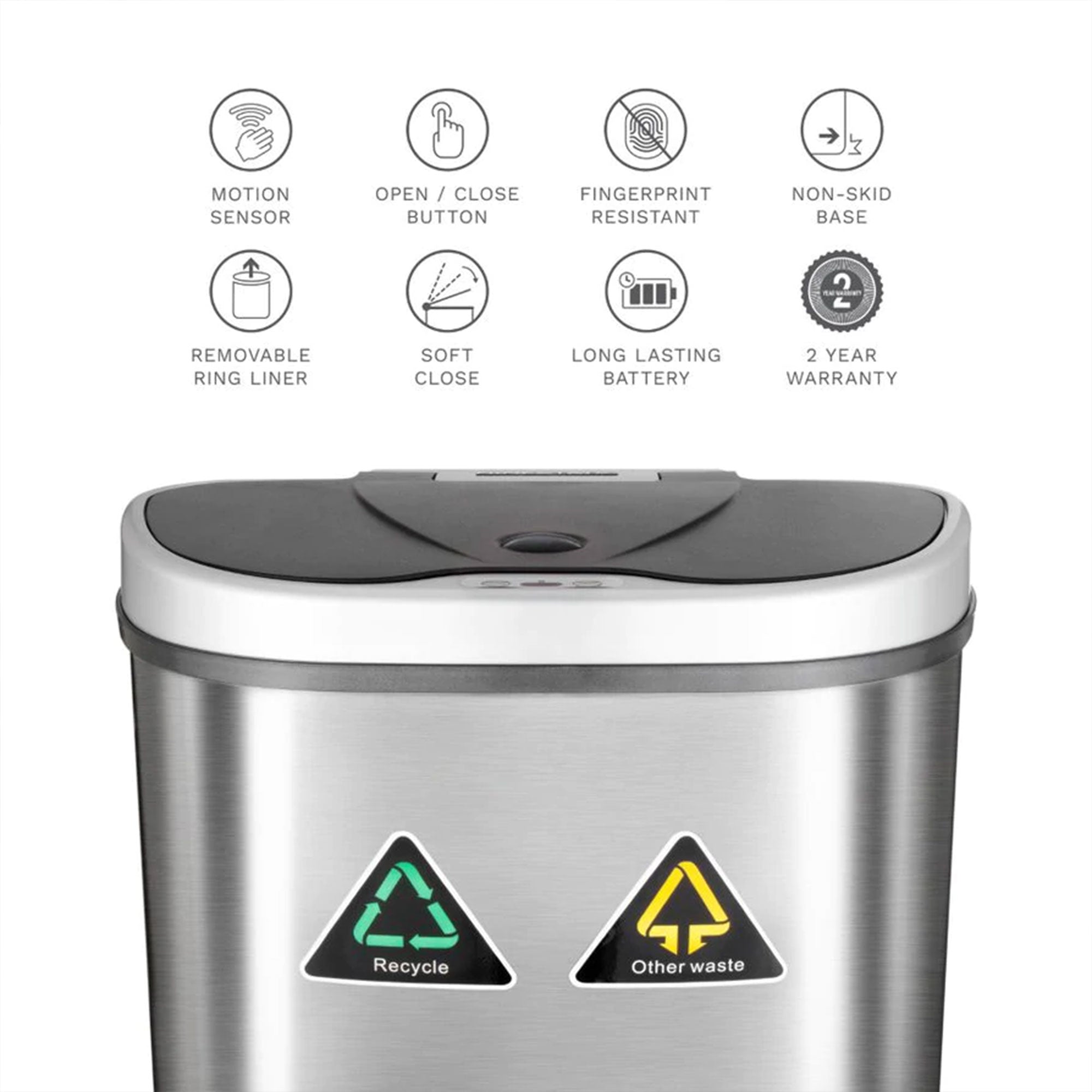 NINESTARS 18.5 Gallon Dual Compartment Automatic Motion Sensor Garbage Trash Can