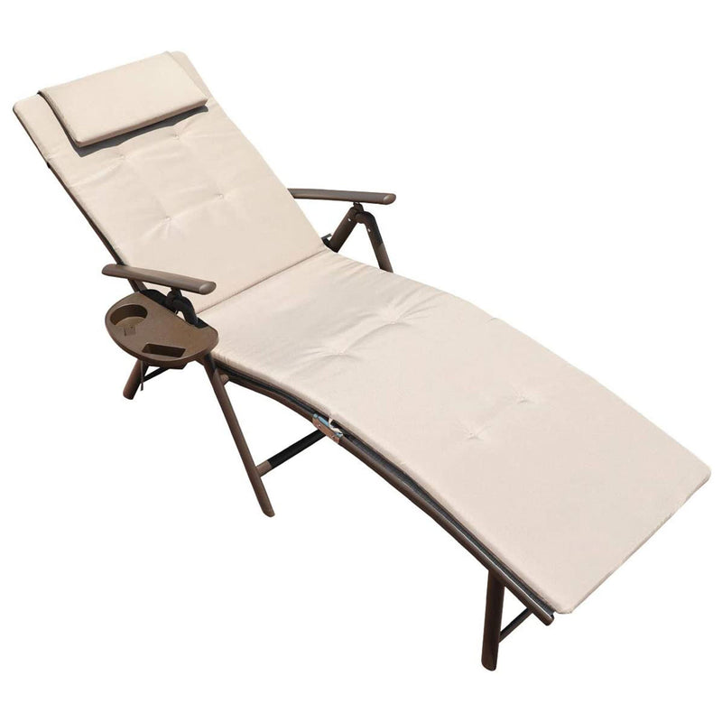 GOLDSUN Folding Reclining Chaise Lounge Chair w/Cup Holder, Beige (Open Box)