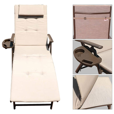 GOLDSUN Folding Reclining Chaise Lounge Chair w/Cup Holder, Beige (Open Box)