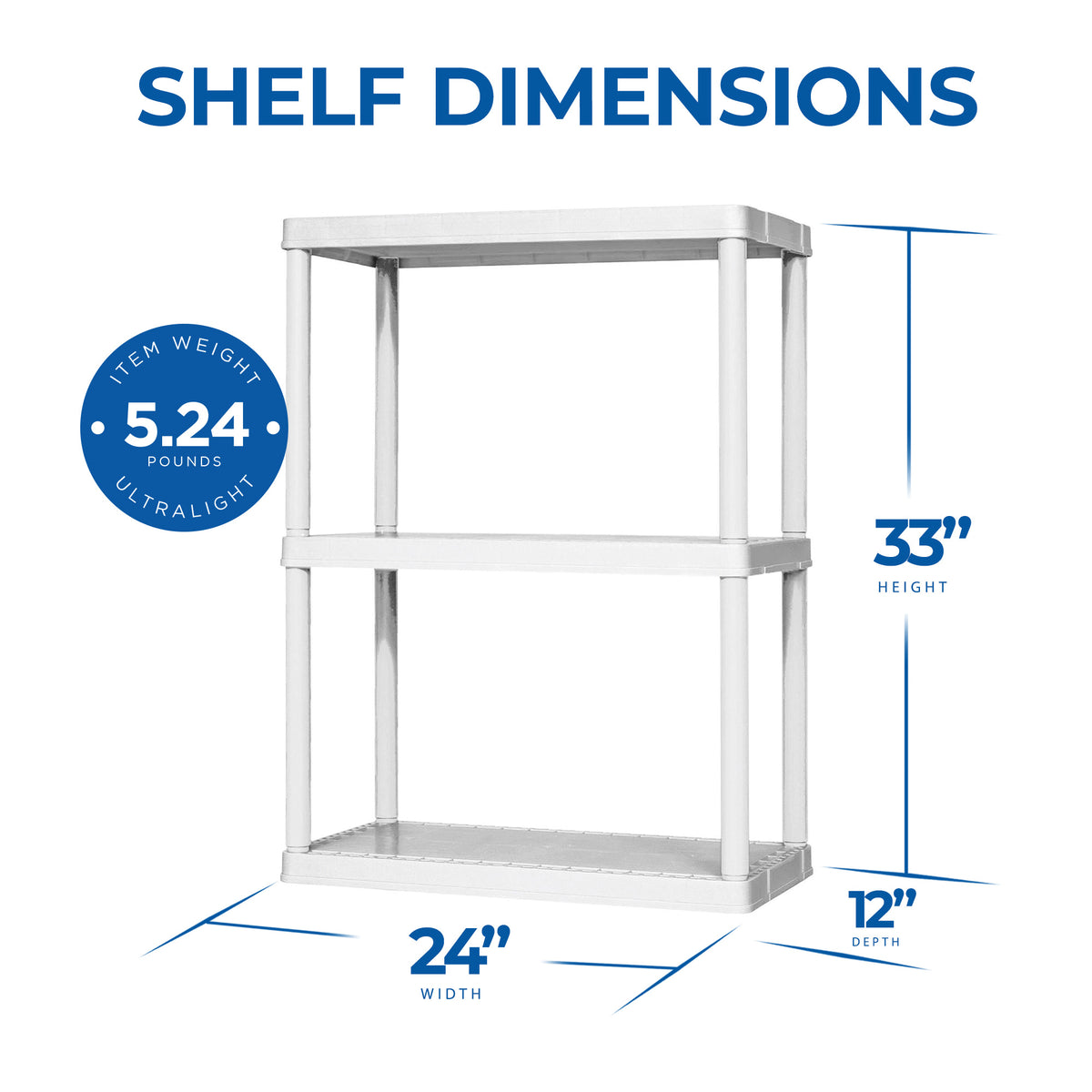 3 Shelf Fixed Height Solid Light Duty Resin Storage Unit, White (Open Box)