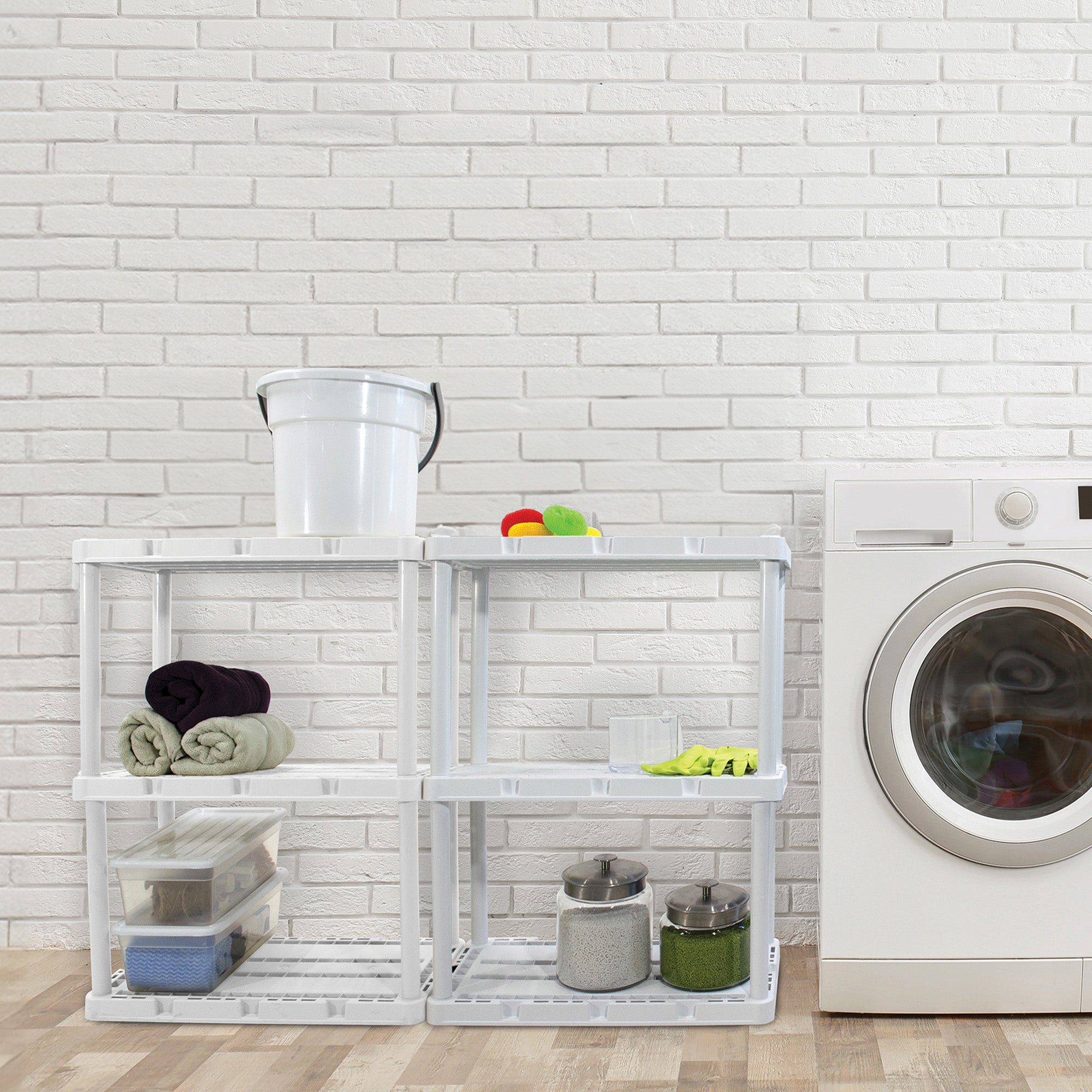 Gracious Living Resin 3 Shelf Storage Unit System for Home of Garage, White (Refurbished)