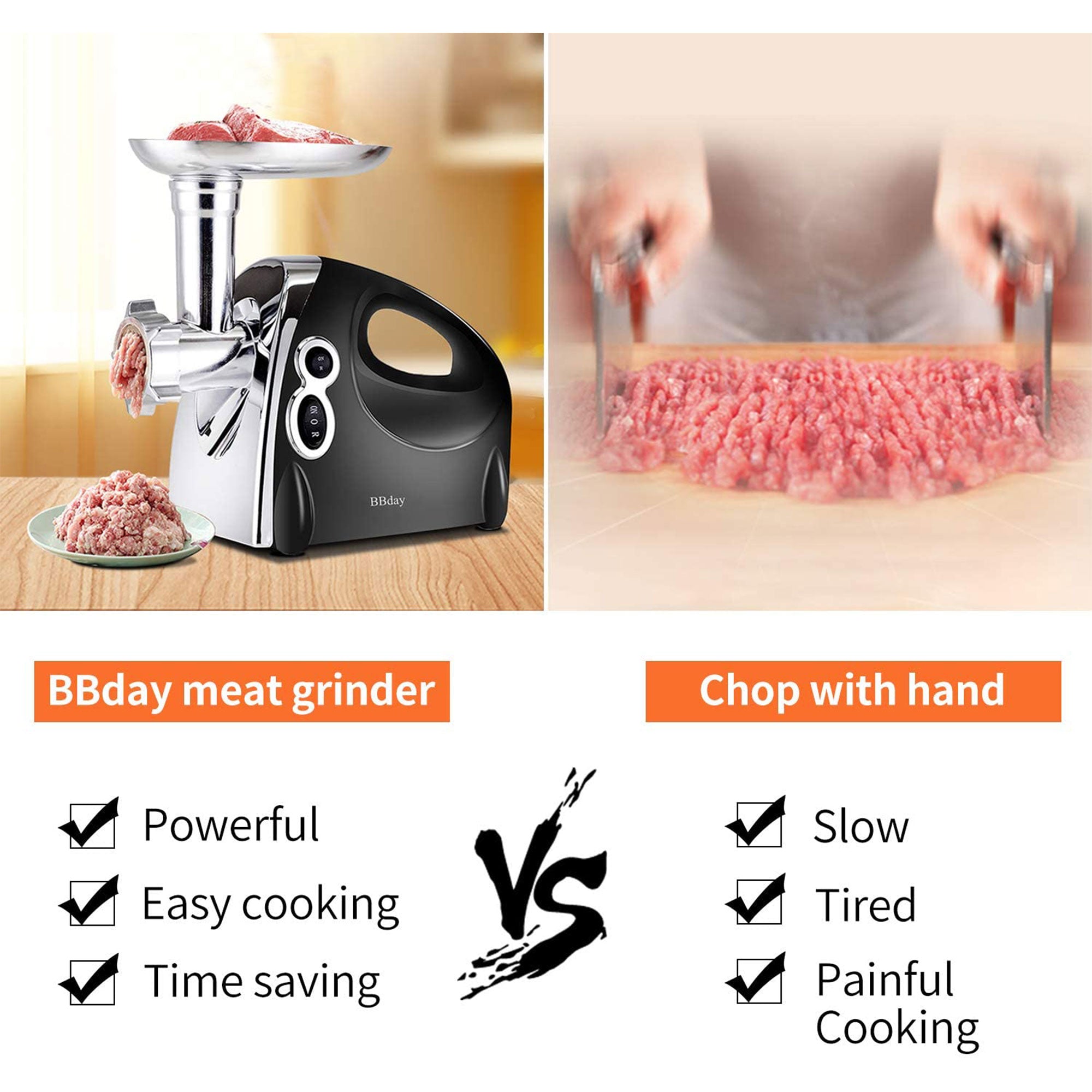 BBday Electric Meat Grinder w/ 3 Grinding Plates & Sausage Kit (Open Box) - VMInnovations