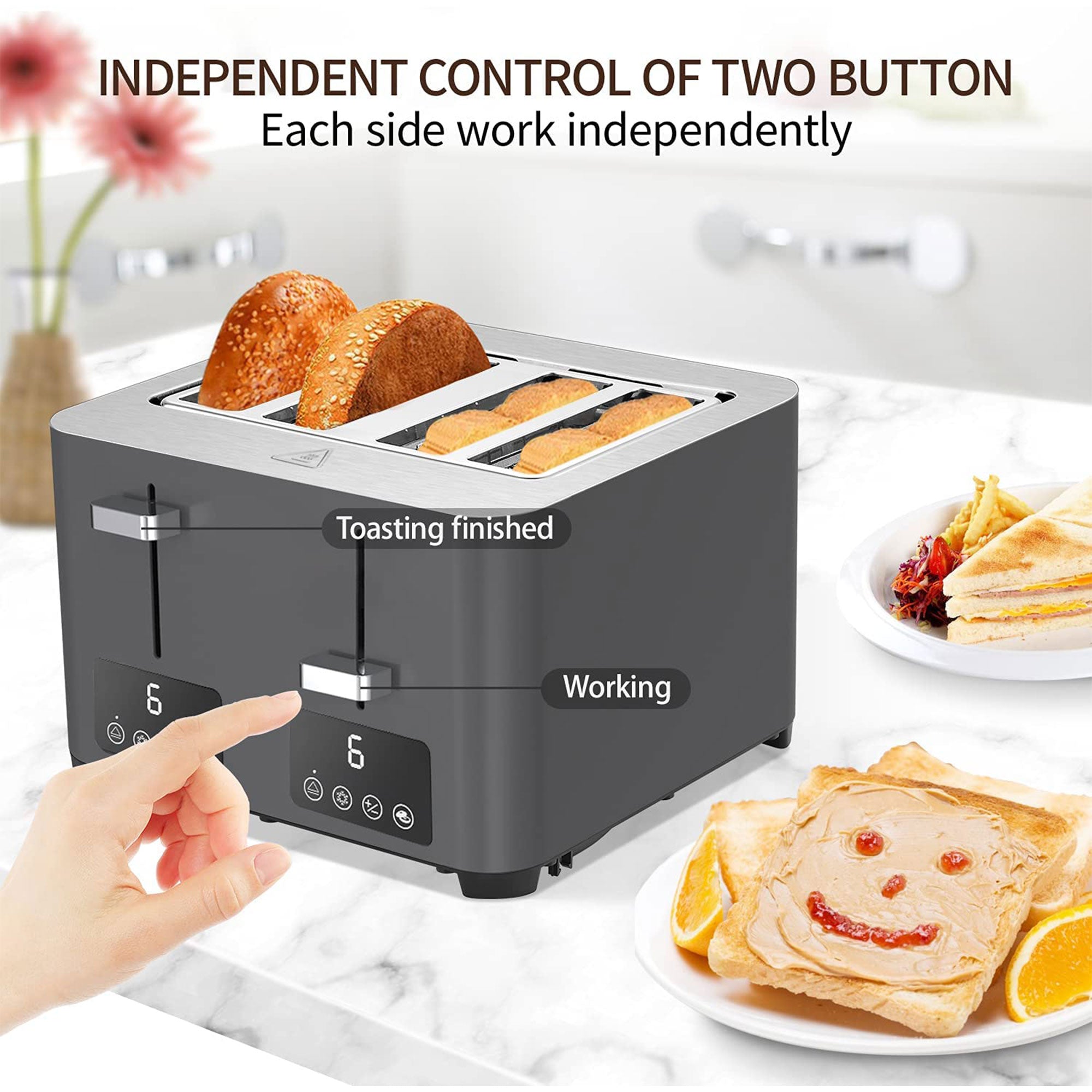 BBday 4 Slice Stainless Steel Toaster w/ Extra Wide Slot & LCD Display(Open Box)