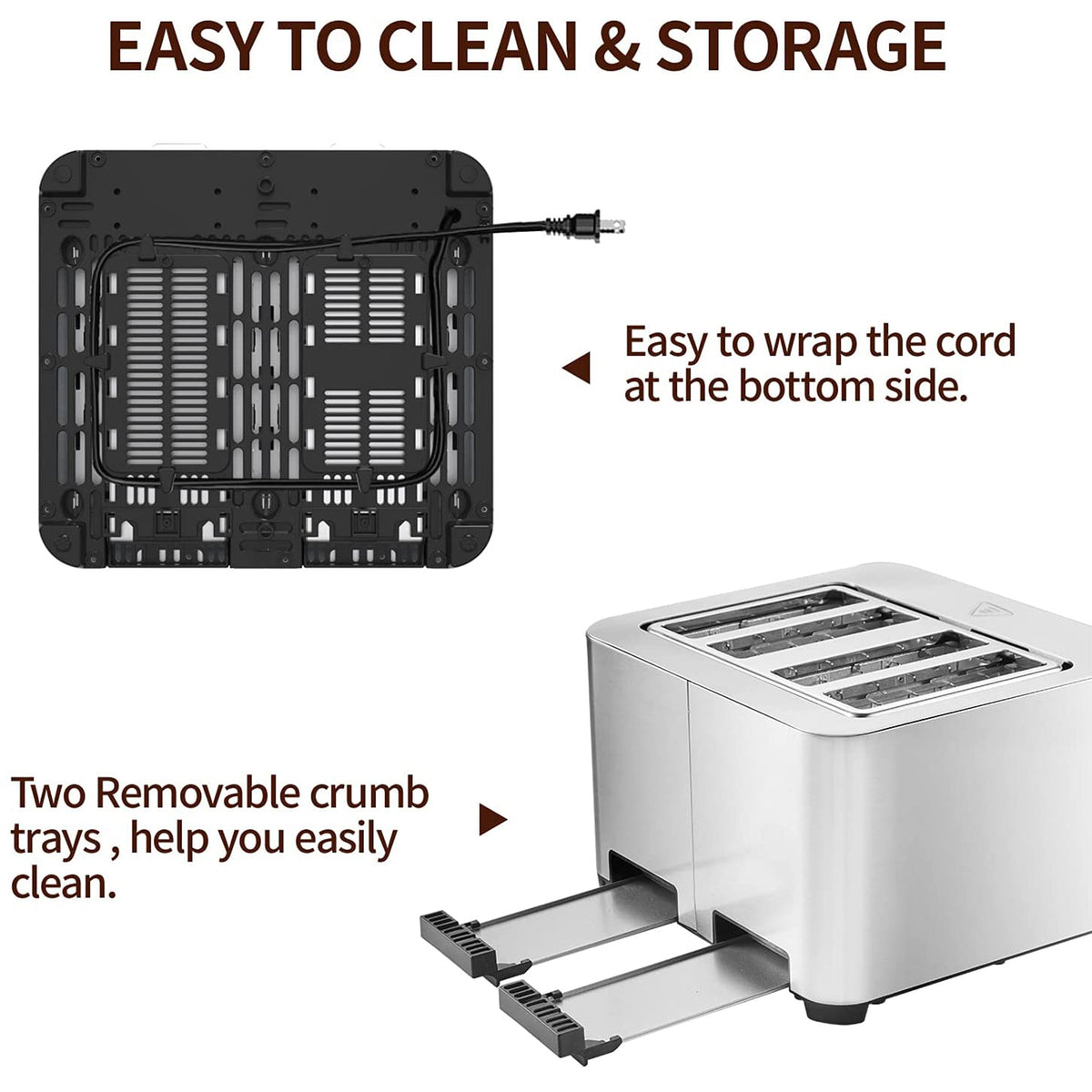 BBday 4 Slice Stainless Steel Toaster with Extra Wide Slot & LCD Display, Silver