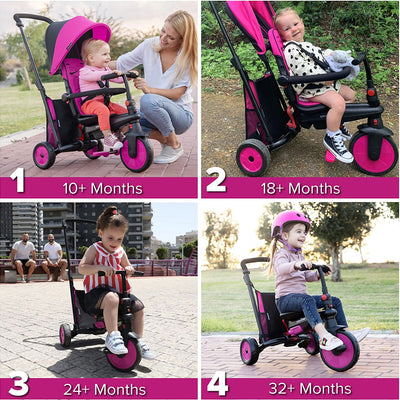 smarTrike 5 in 1 Modular Toddler Stroller Tricycle with 1 Handed Steering, Pink