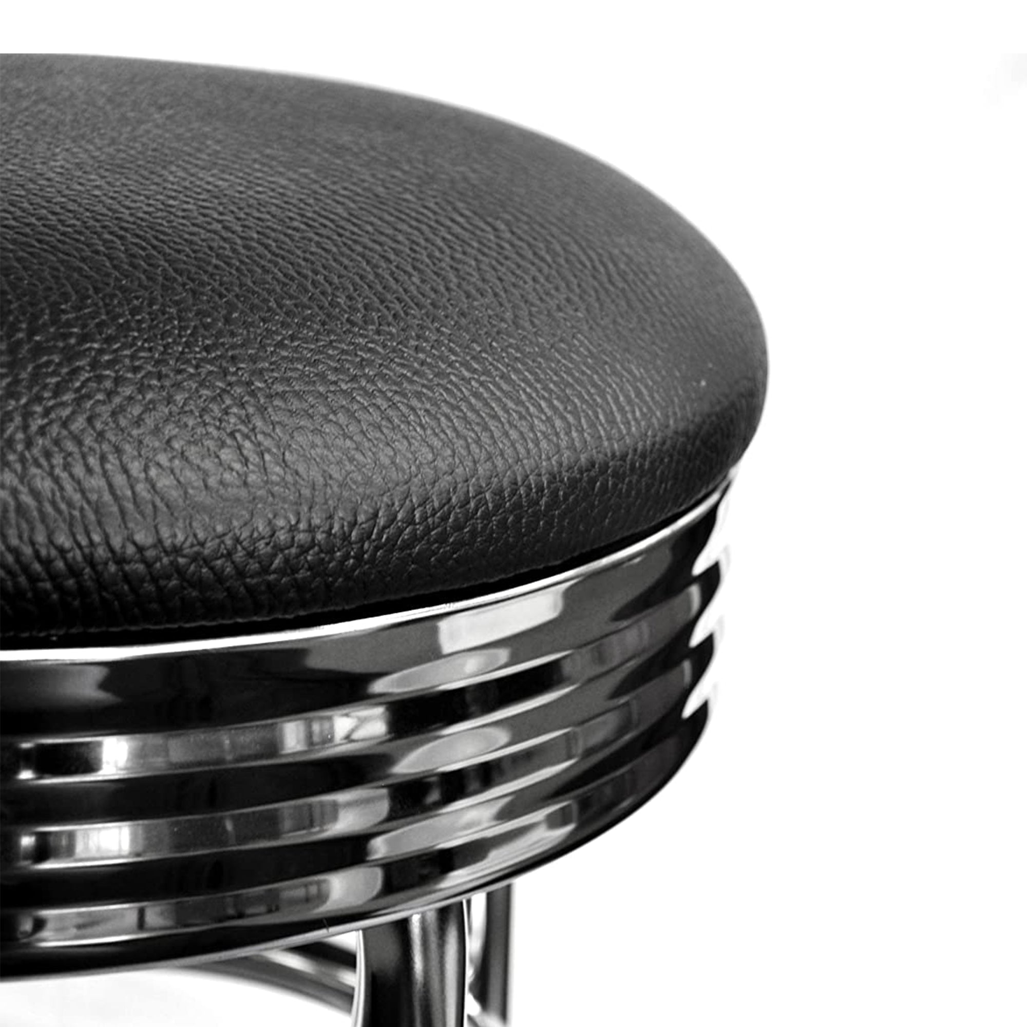 Trinity 30 Inch Double Ring Faux Leather Swivel Seat Bar Stools, 2 Pack, Chrome