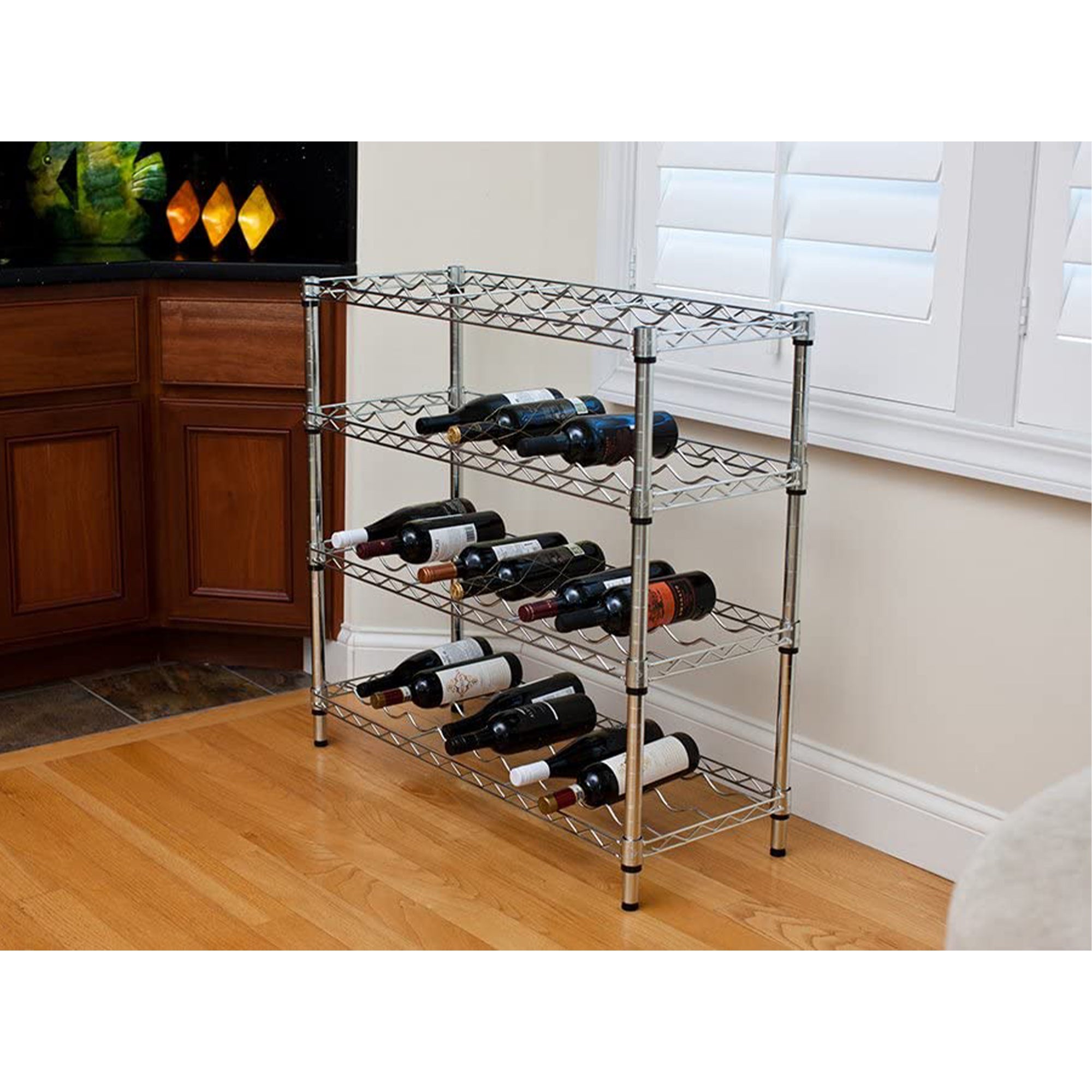 TRINITY EcoStorage 4 Shelf Adjustable Wire Shelving 36 Bottle Wine Rack, Chrome - VMInnovations