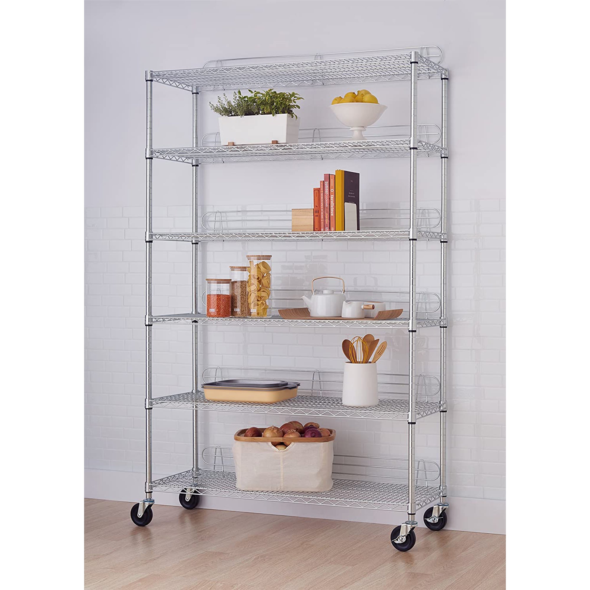 TRINITY EcoStorage Heavy Duty 6 Tier Adjustable Wire Shelving w/ Wheels, Chrome - VMInnovations