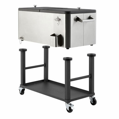 TRINITY 100 Qt Stainless Steel Cooler/Ice Cart w/ Shelf, Wheels, & Bottle Opener