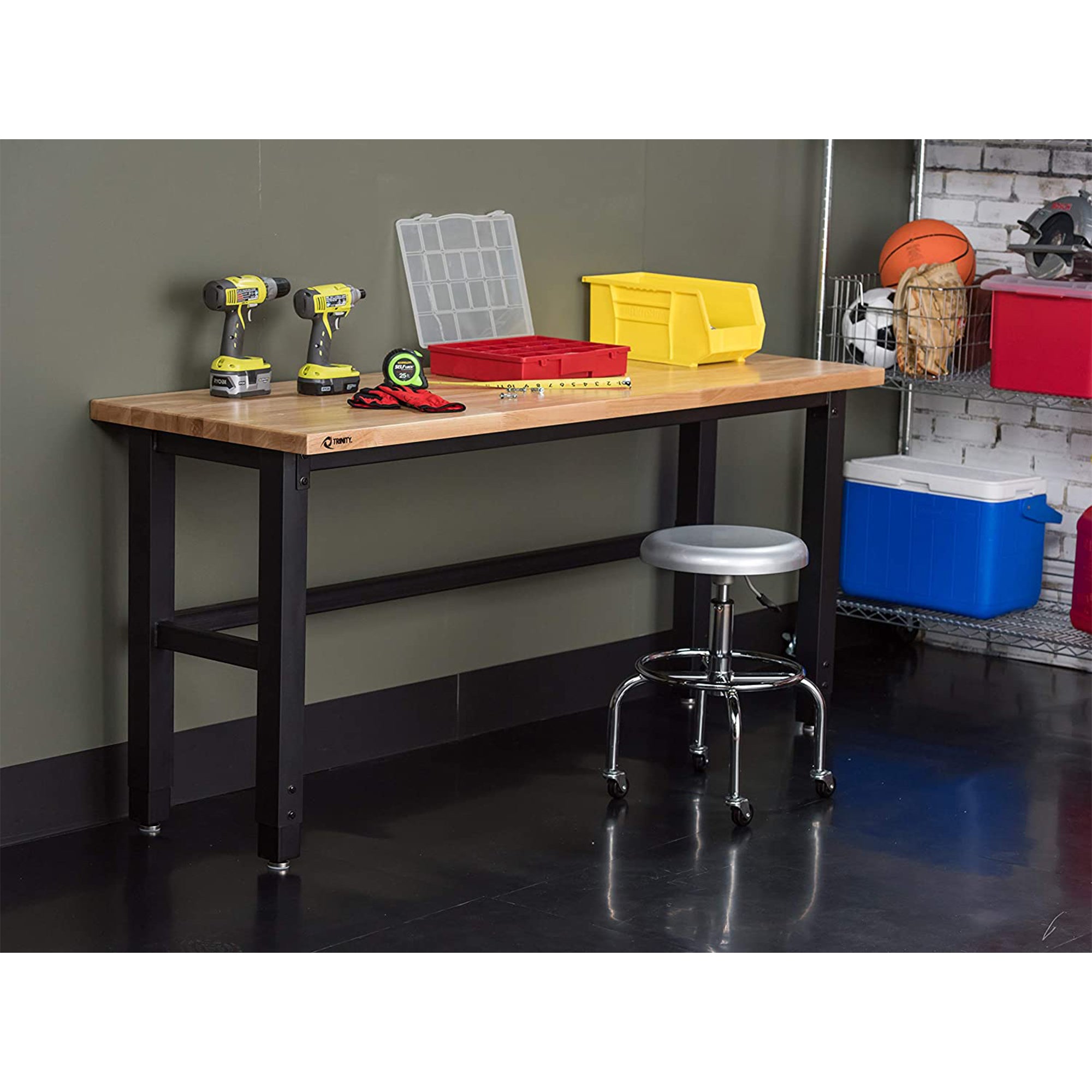 TRINITY 72 x 24 Inch Wood Top Adjustable Rubberwood Work Table for Workshop - VMInnovations