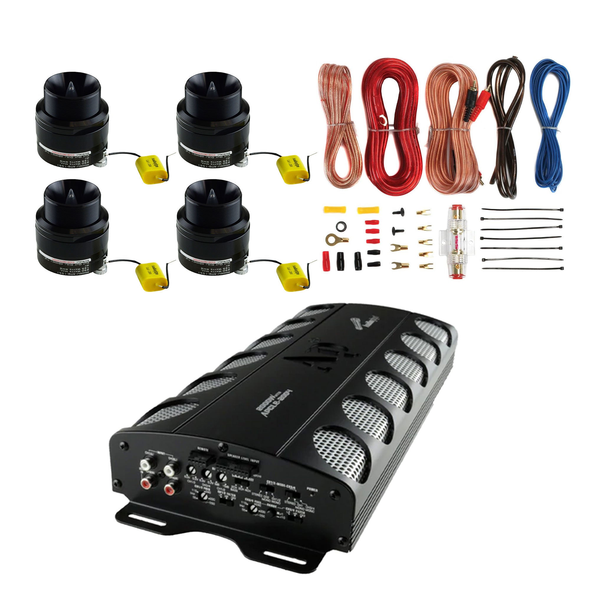 AudioPipe MOSFET Car Stereo Amplifier w/ 4 Audio Bullet Tweeters & Wiring Kit - VMInnovations